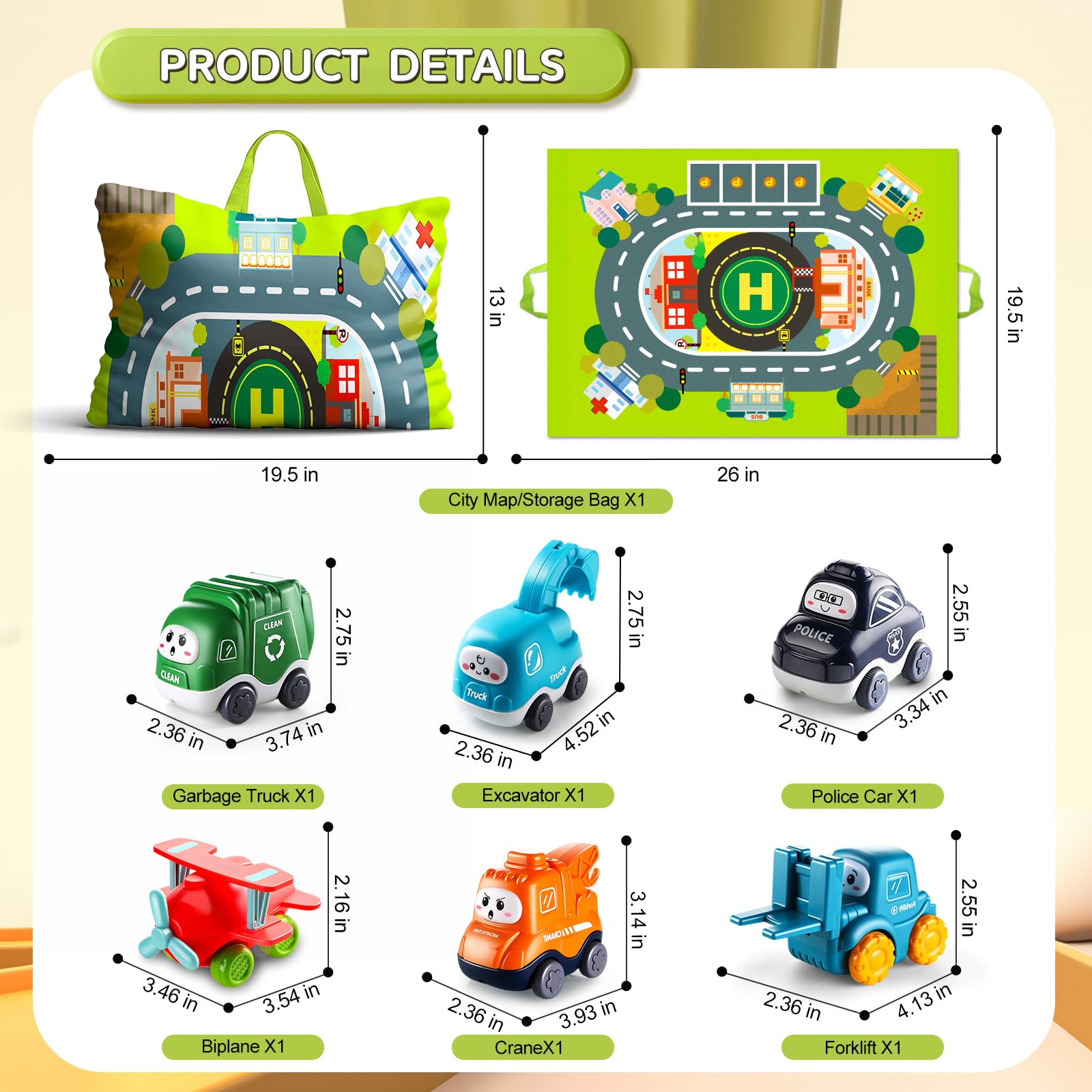 **Big Cartoon Truck Car Toys for 1 Year Old Boys – Durable Playmat & Storage Bag Included | Best Baby & Toddler Toys for 12-18 Months & Age 1-2 | 1st Birthday Gift & Easter Basket Stuffers for Toddlers – Perfect for Indoor Play, Learning & Travel**