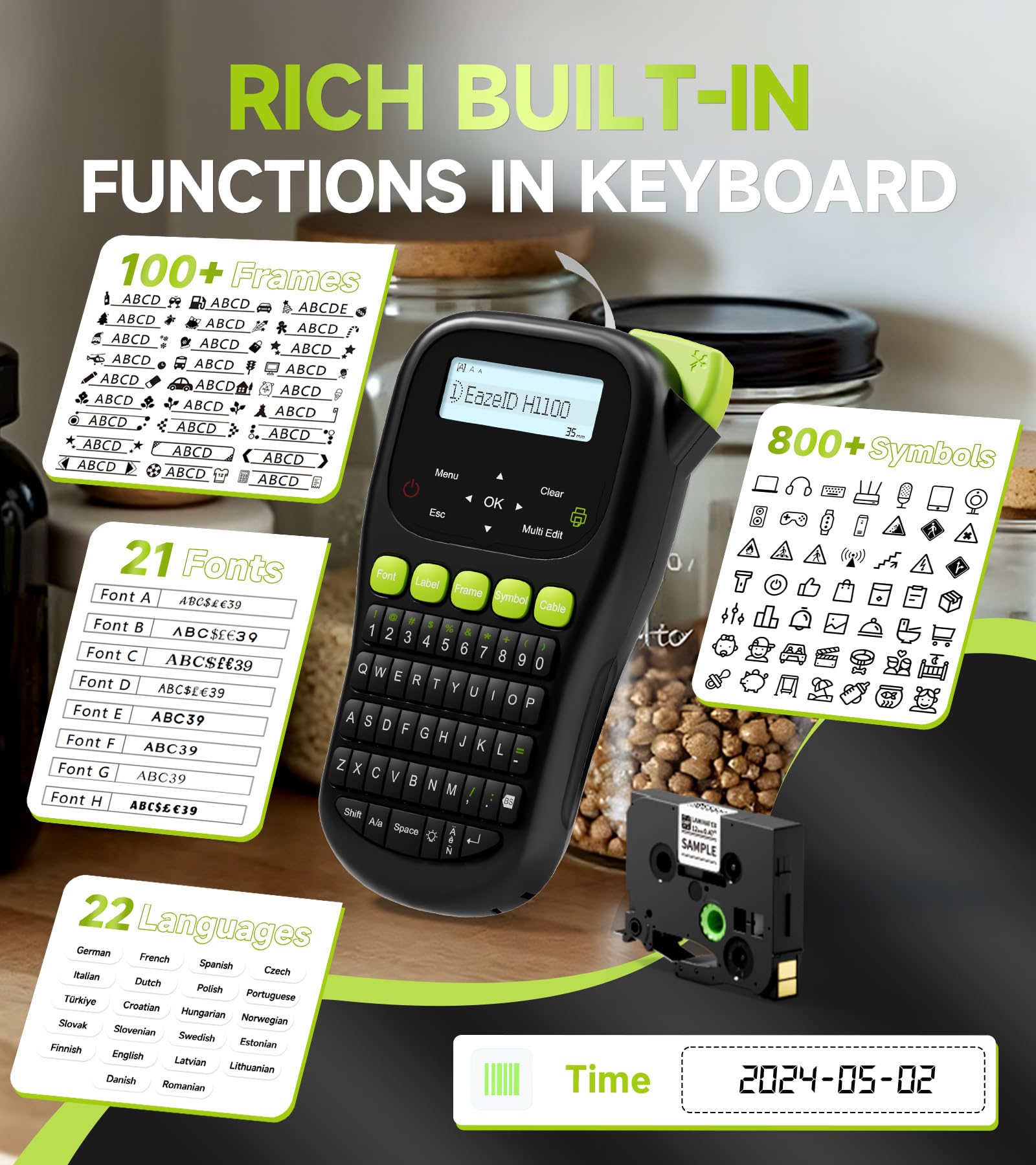EazelD H1100 Industrial Label Maker - Portable Handheld Label Printer with Keyboard & Backlit LCD Screen for Cable, Wire, Office & Home Organization - Perfect for Electrical Panels, Network Cables & Storage Bins