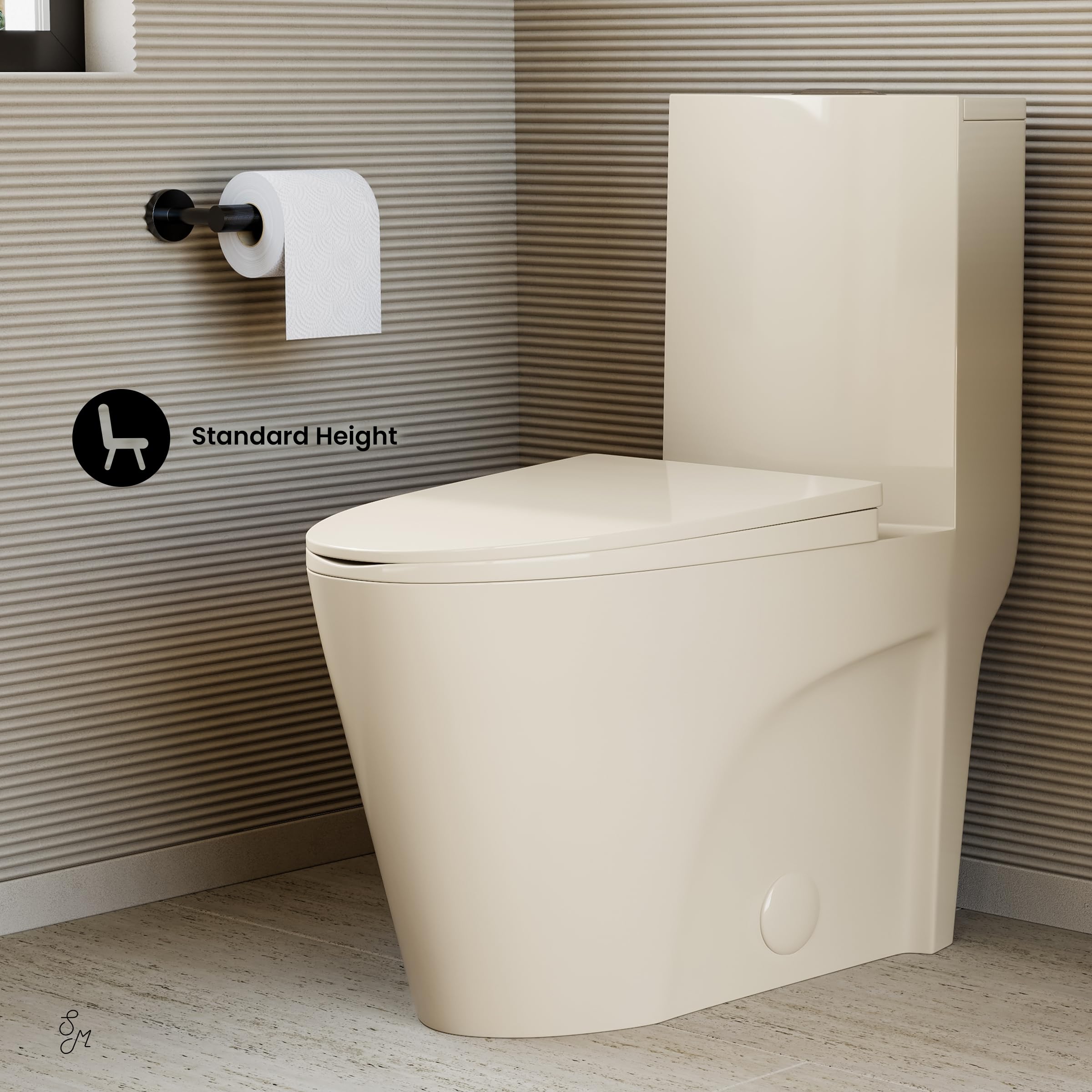 Swiss Madison St. Tropez One Piece Elongated Toilet - Dual Vortex Flush 1.1/1.6 GPF in Bisque | Modern Water Efficient Bathroom Toilet for Home & Commercial Use