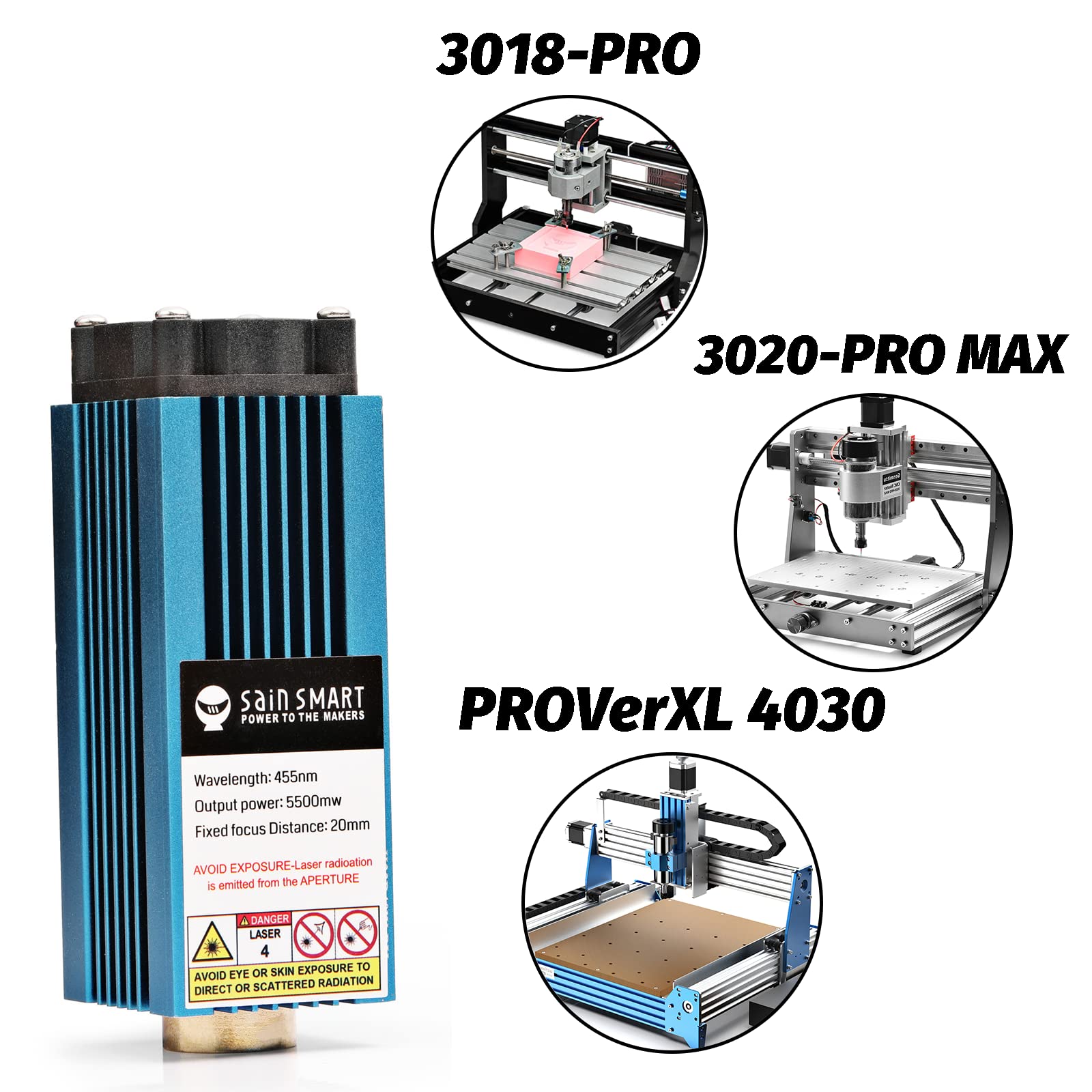 Genmitsu CNC Laser Module Kit - FL55P Fixed Focus Laser for 3018-PRO, 3020-PRO MAX, ProverXL 4030/4030V2 & 6050 PLUS CNC Routers | Engraving, Cutting & DIY Projects