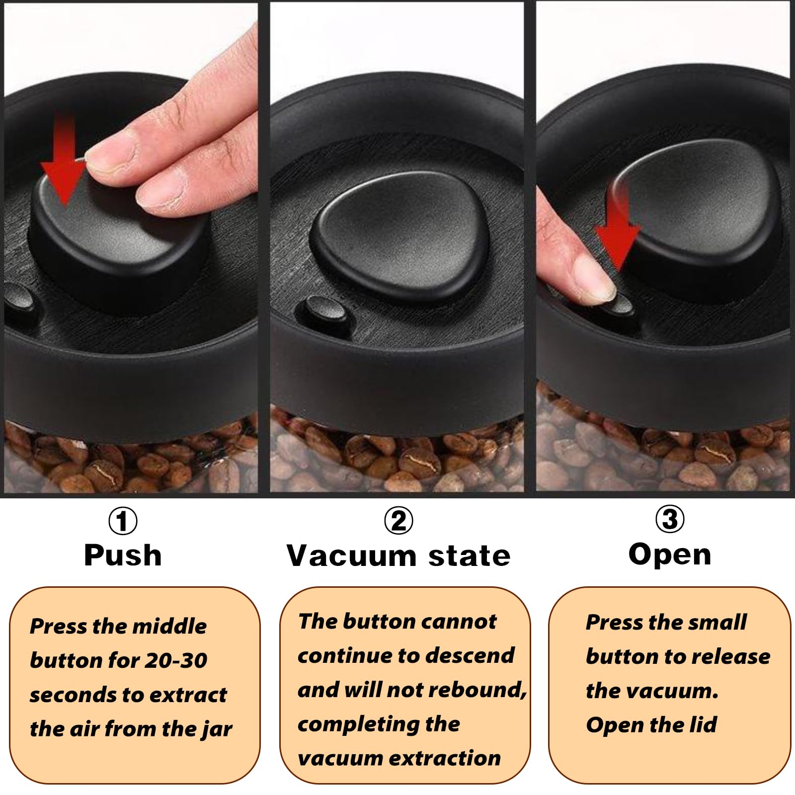 Vacuum Coffee Canister 40oz - Grey Glass Storage for Coffee Beans, Tea & Spices - Perfect for Kitchen & Pantry Organization