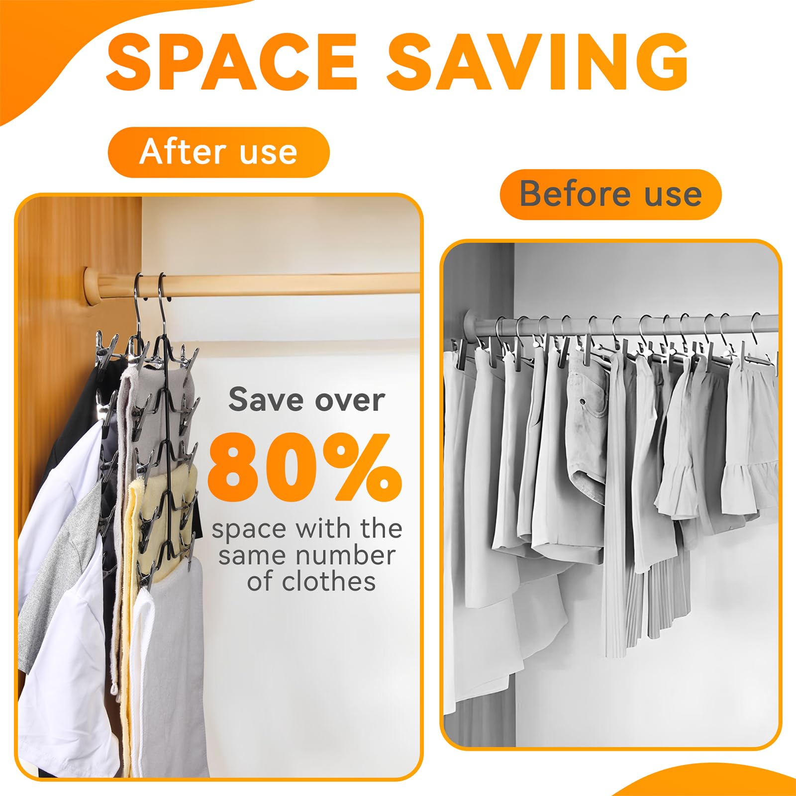 YULEER 5-Tier Space Saving Clothes Hangers with Adjustable Clips - 5 Pack Multi-Functional Hanger for Skirts, Shorts, Pants & Closet Organization (Rubber Dipped Sleeves) - Perfect for Small Closets, Dorm Rooms & Travel