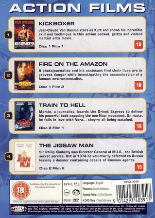 Kickboxer, Fire On The Amazon, Train To Hell, The Jigsaw Man - Action Movie Collection DVD Set | Martial Arts, Adventure & Thriller Films | Perfect for Movie Nights & Action Fans