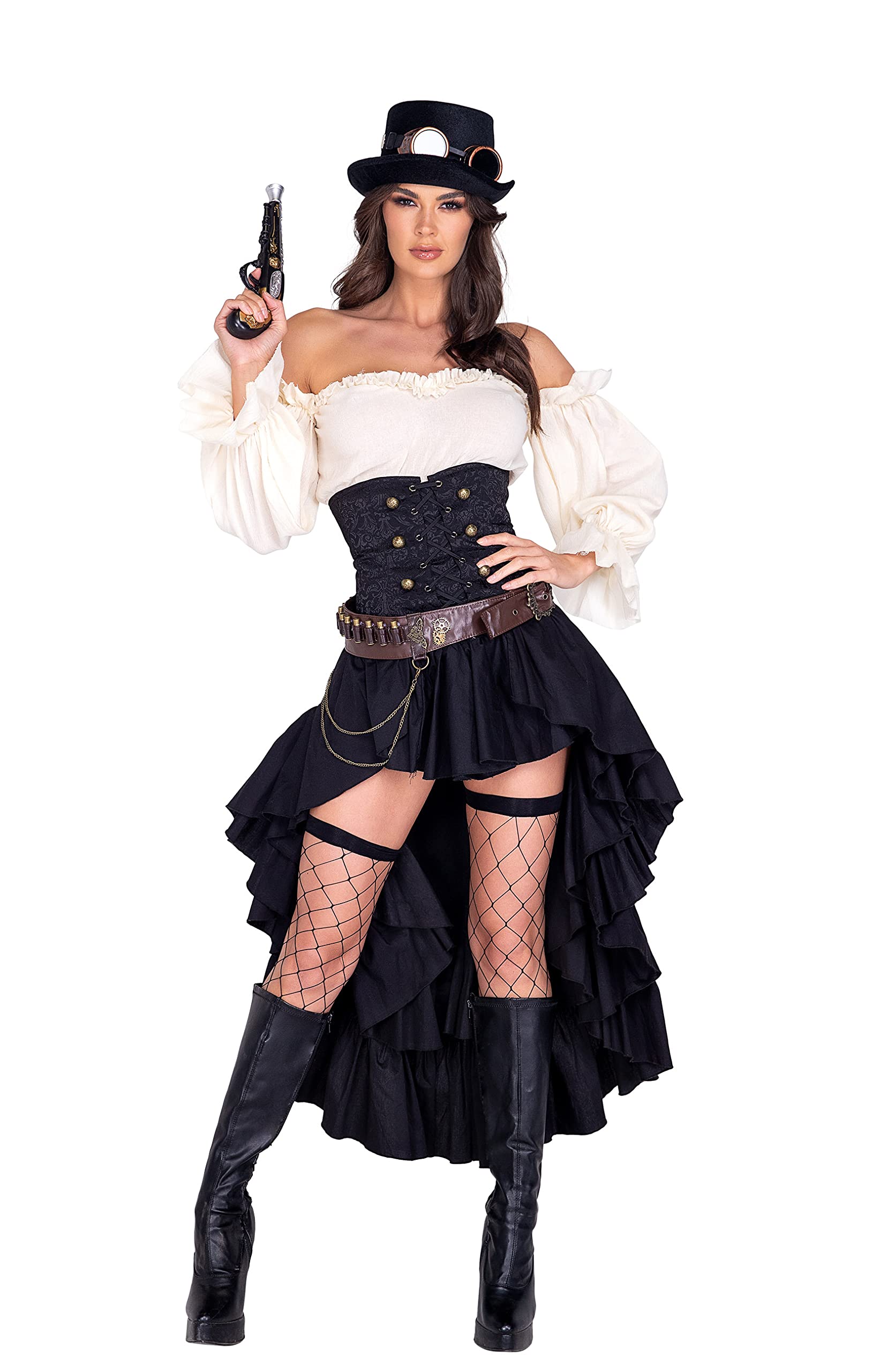 Steampunk Seductress Costume for Women - 6 Piece Victorian Gothic Outfit with Corset & Accessories | Perfect for Cosplay, Halloween, and Themed Parties