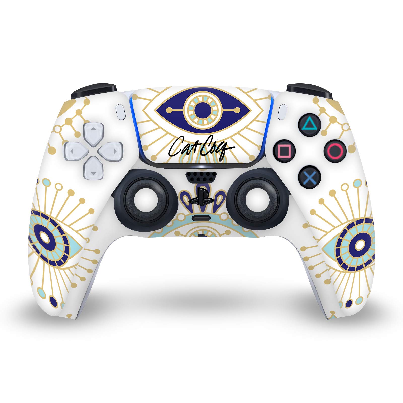Official Cat Coquillette Blue Gold Mix Art Vinyl Sticker Skin Compatible with Sony PlayStation 5 PS5 Slim Digital Edition Console & DualSense Controller - Gaming Accessories for Customization & Protection