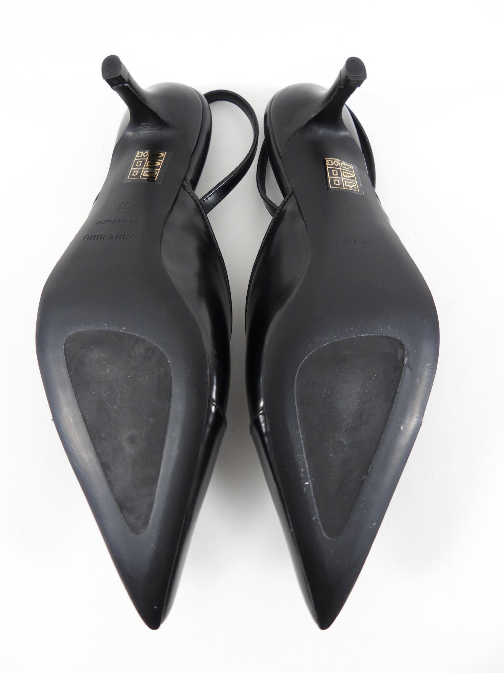 Anine Bing Black Pointed Toe Slingback Kitten Heels Size 37 | Women's Elegant Dress Shoes for Work, Party & Special Occasions