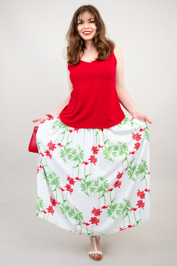 Blythe Skirt with Poppies Print - Soft Linen Bamboo Blend - Perfect for Summer Outings & Casual Wear - Final Sale