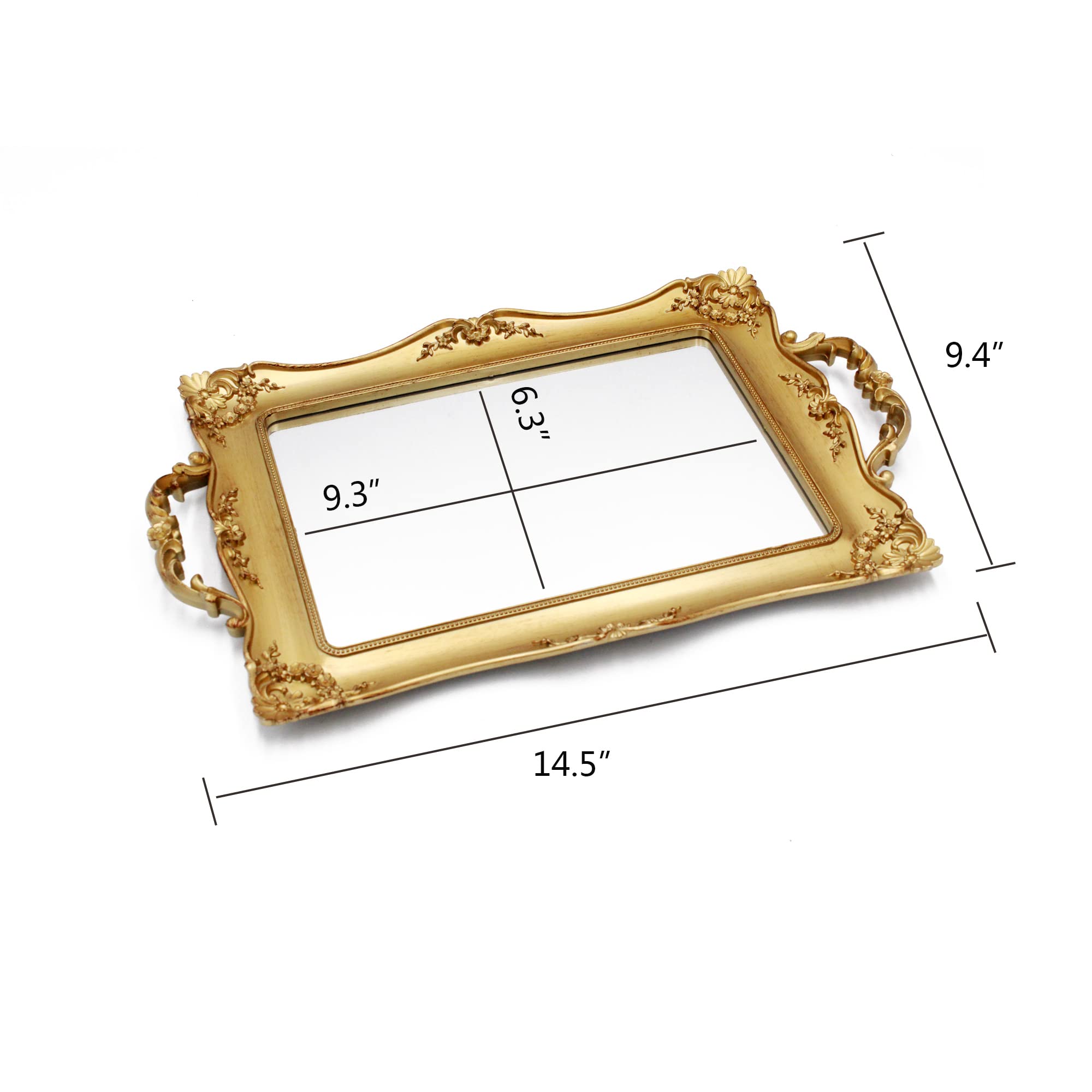 Antique Gold Framed Square Mirror Tray - 9.5