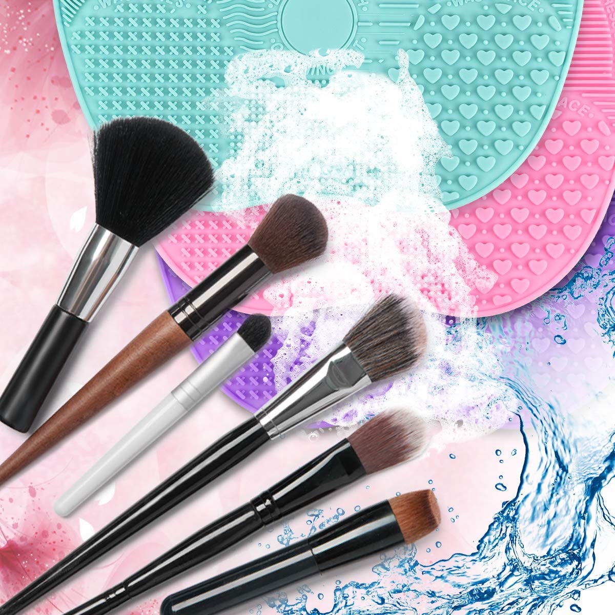PREPSTO Silicone Makeup Brush Cleaning Mat - 2 Pack Pink Makeup Brush Cleaner Pad with Suction Cup | Portable Cosmetic Brush Scrubber for Professional & Home Use | Perfect for Sink, Countertop or Travel