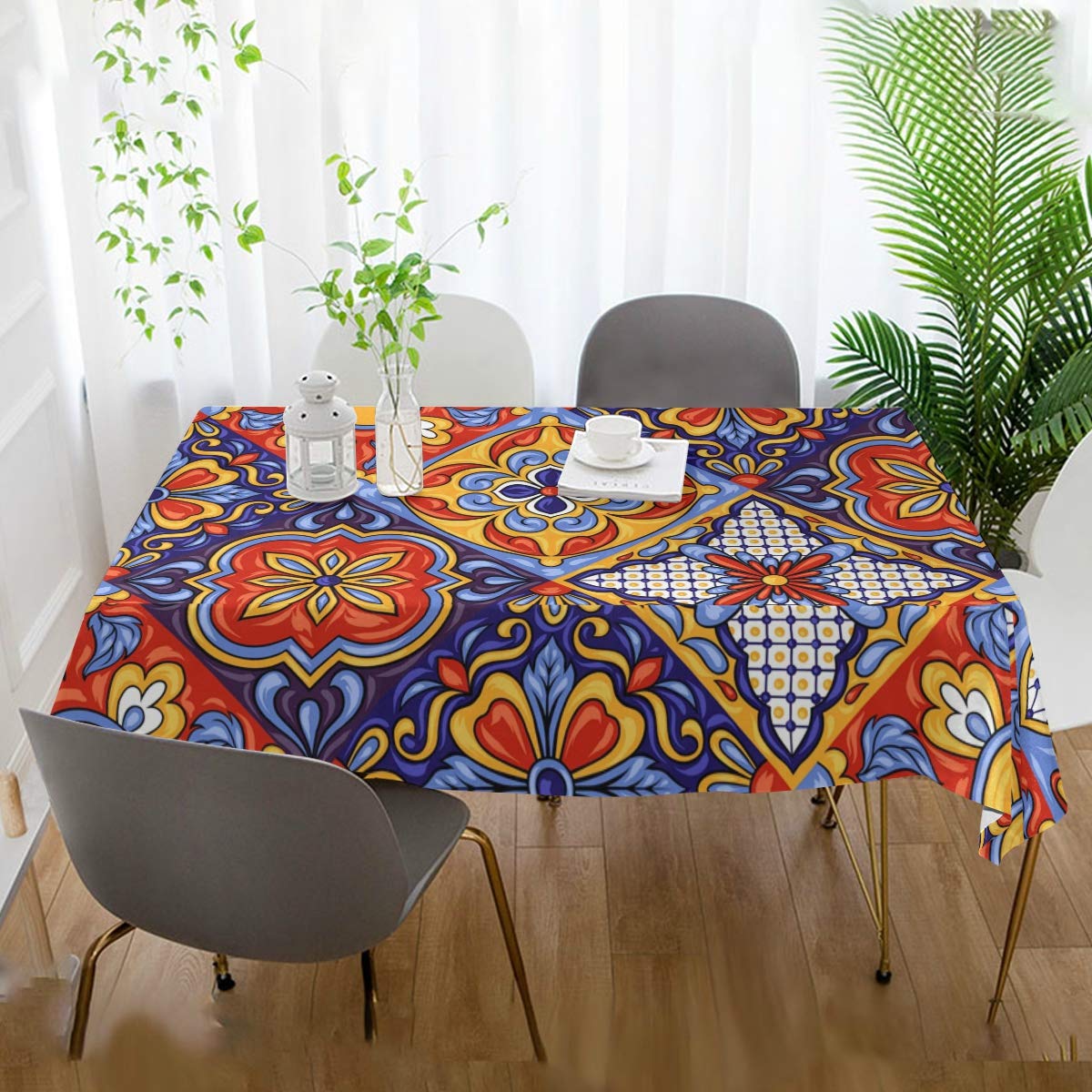 Stylish Talavera Ceramic Tile Tablecloth - Elegant Dining & Kitchen Decor for Home, Parties, and Outdoor Gatherings