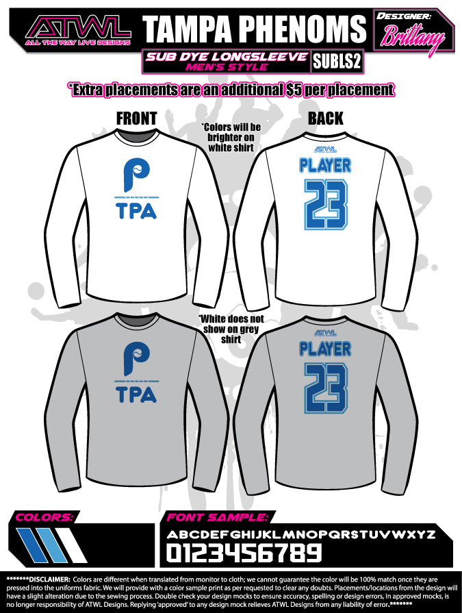 Tampa Phenoms Long Sleeve Sublimated Dye Jersey - Comfortable Performance Shirt for Baseball, Softball & Sports Fans (Great for Games, Training & Casual Wear)