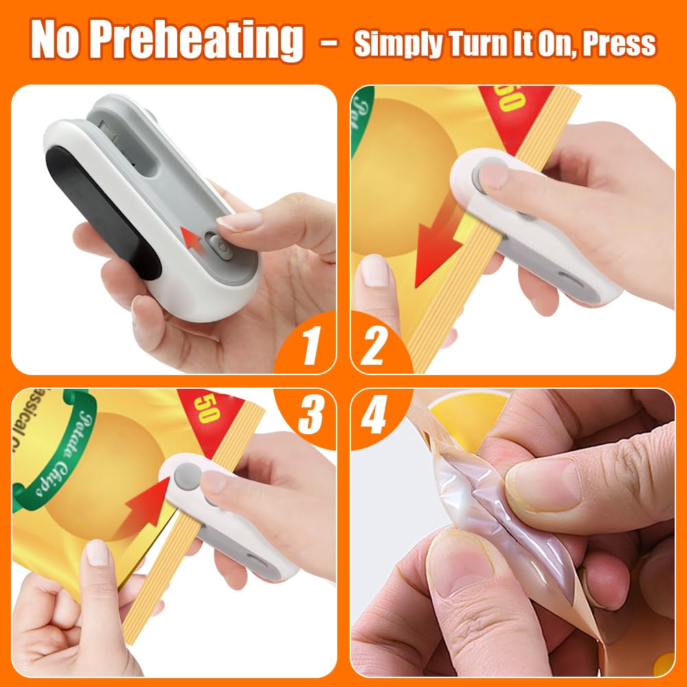 USB Rechargeable Mini Bag Sealer - 2-in-1 Handheld Heat Sealer & Cutter for Plastic Bags | Portable Food Storage Solution for Snacks, Chips & Freshness | Ideal for Home, Kitchen, Travel & Camping