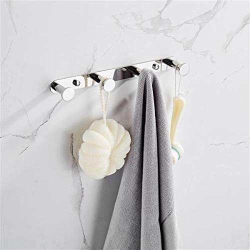 Stainless Steel Towel Hook Set of 4 - Polished 304 Stainless Steel Wall Mounted Coat Rack for Bathroom, Hallway & Foyer - Home Storage Organization Accessories (Silver) - Perfect for Hanging Towels, Robes & Coats in Small Spaces