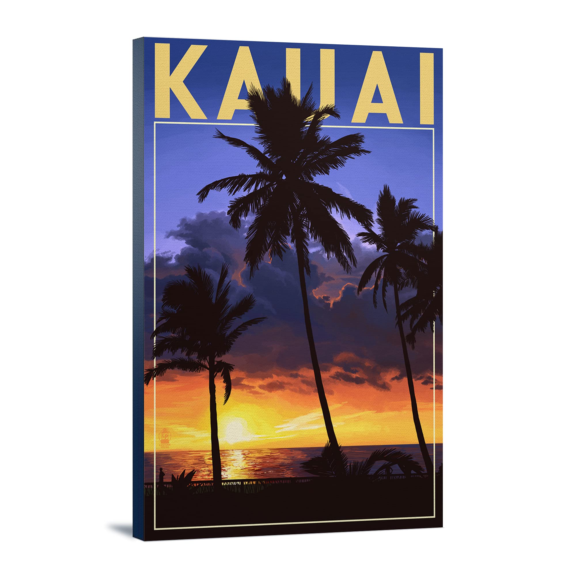 Lantern Press Kauai Hawaii Sunset Palms Wall Art - 16x24 Wrapped Canvas Print, Tropical Beach Decor for Living Room, Bedroom & Office