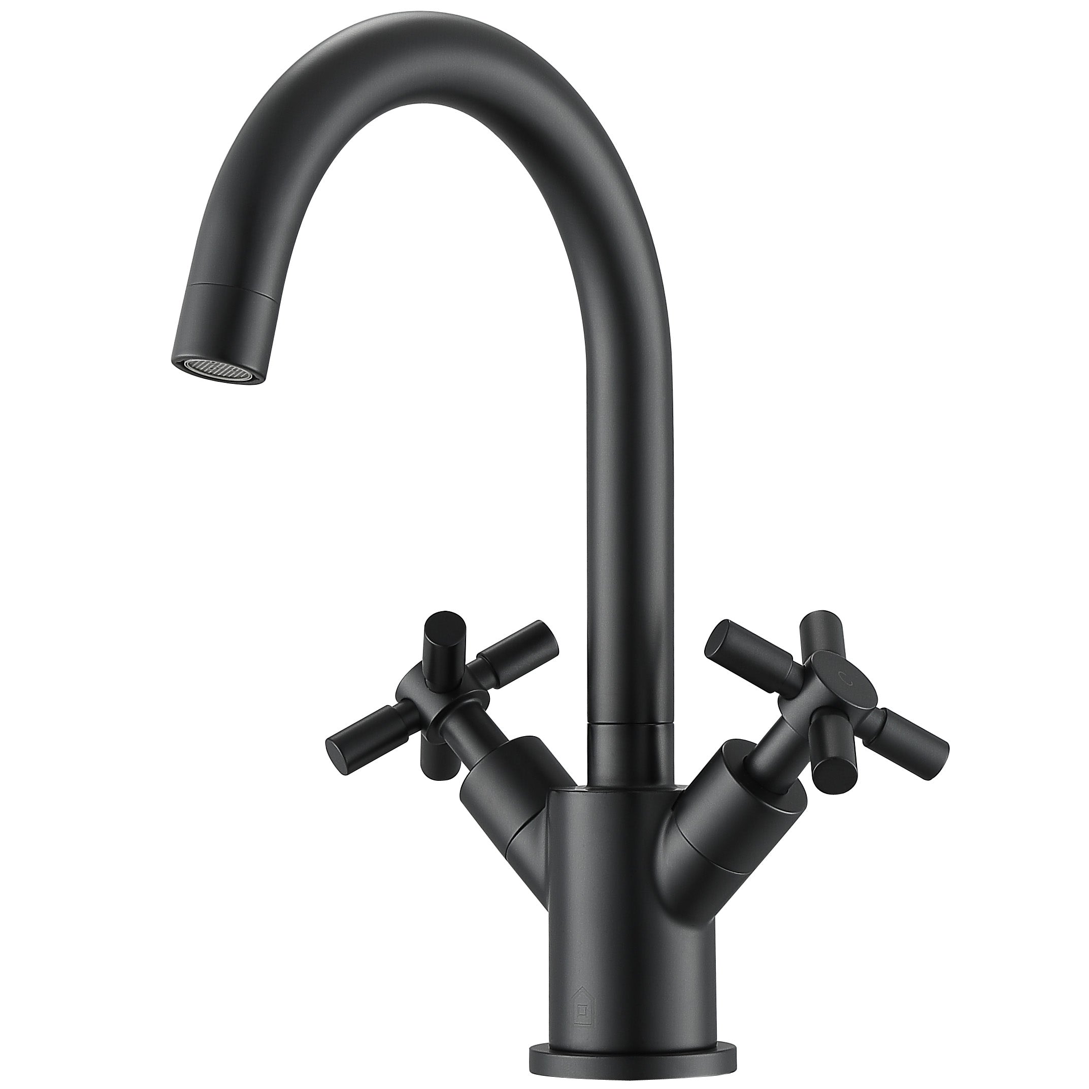 Premium Matte Black Single Hole Double Cross Handle Bathroom Faucet - Modern Waterfall Design for Sink, Vanity & Powder Room (Easy Installation, Durable Finish)