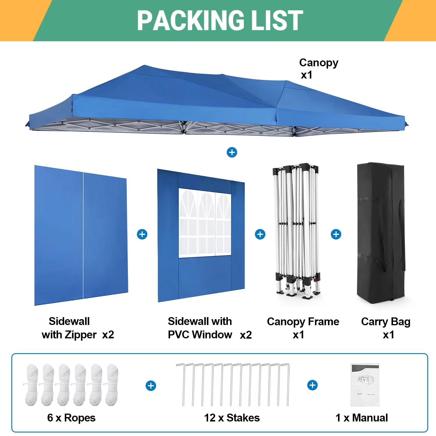 COBIZI 10x20 Pop Up Canopy Tent with 6 Sidewalls - Waterproof Outdoor Event Shelter, Instant Gazebo Sun Shade for Parties, Beach, Camping & Commercial Use | Portable Blue 10x20 Canopy Tent | Perfect for Backyard BBQs, Farmers Markets & Tailgating