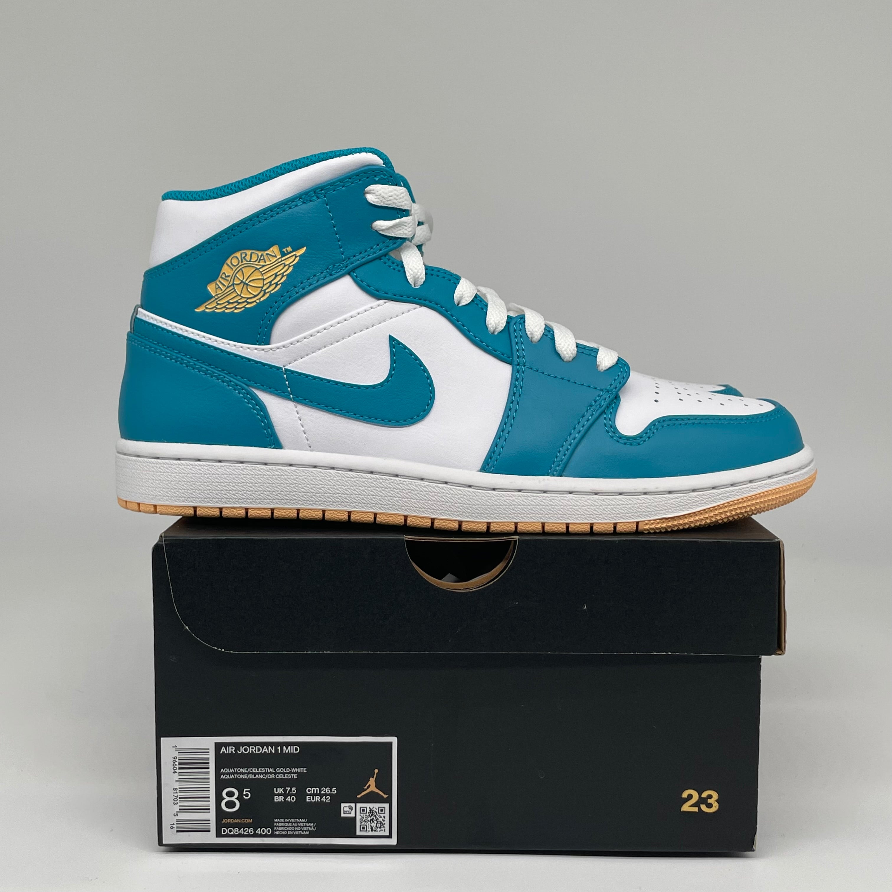 AIR JORDAN 1 MID AQUATONE Men's Basketball Shoes - Size 8.5 (DQ8426-400) | Retro Sneakers for Casual Wear, Street Style & Sports Performance