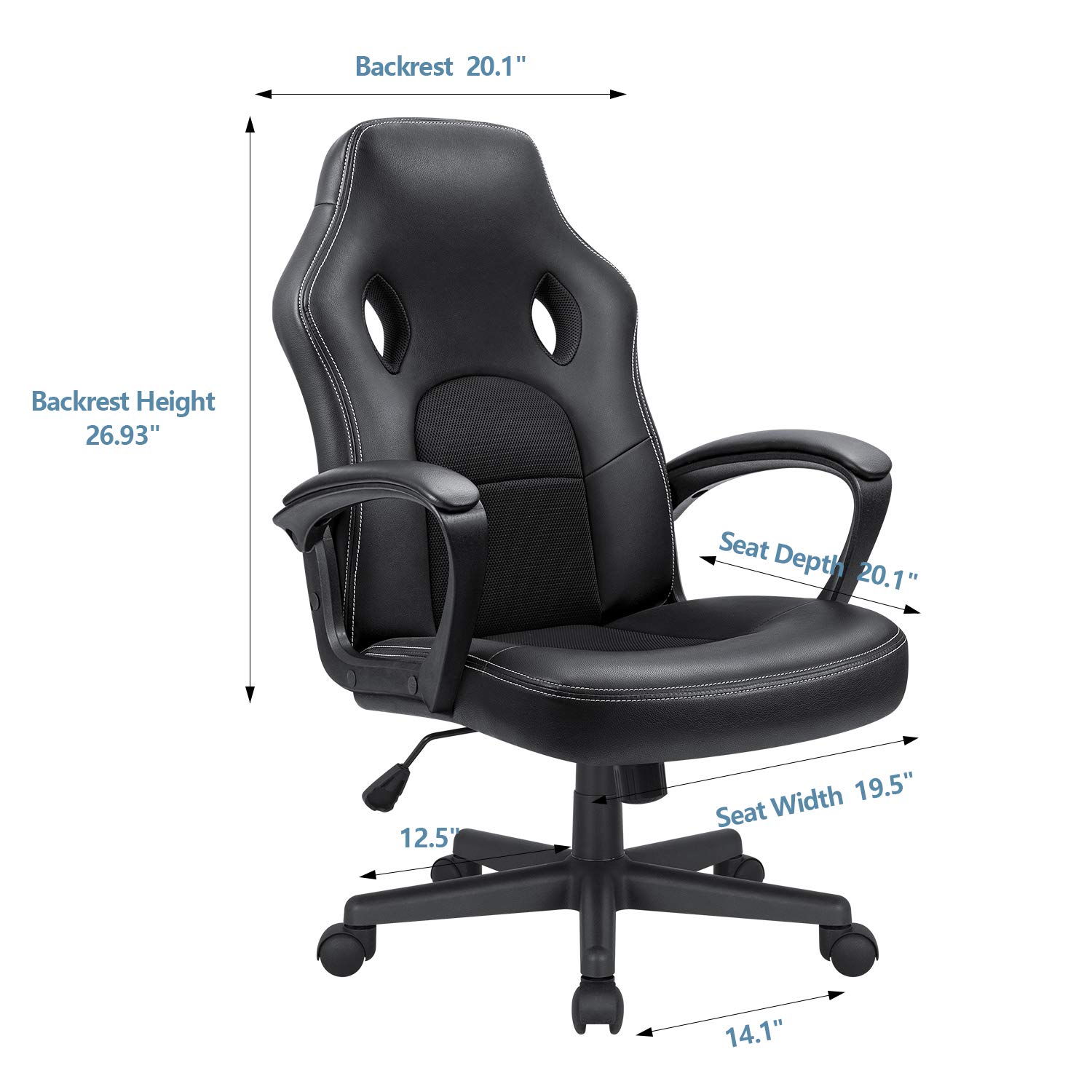 Ergonomic High Back Office Gaming Chair - Adjustable Leather Computer Desk Chair for Racing Games, Executive Conference & Task Work (Black) - Perfect for Home Office, Gaming Setup & Professional Workspaces