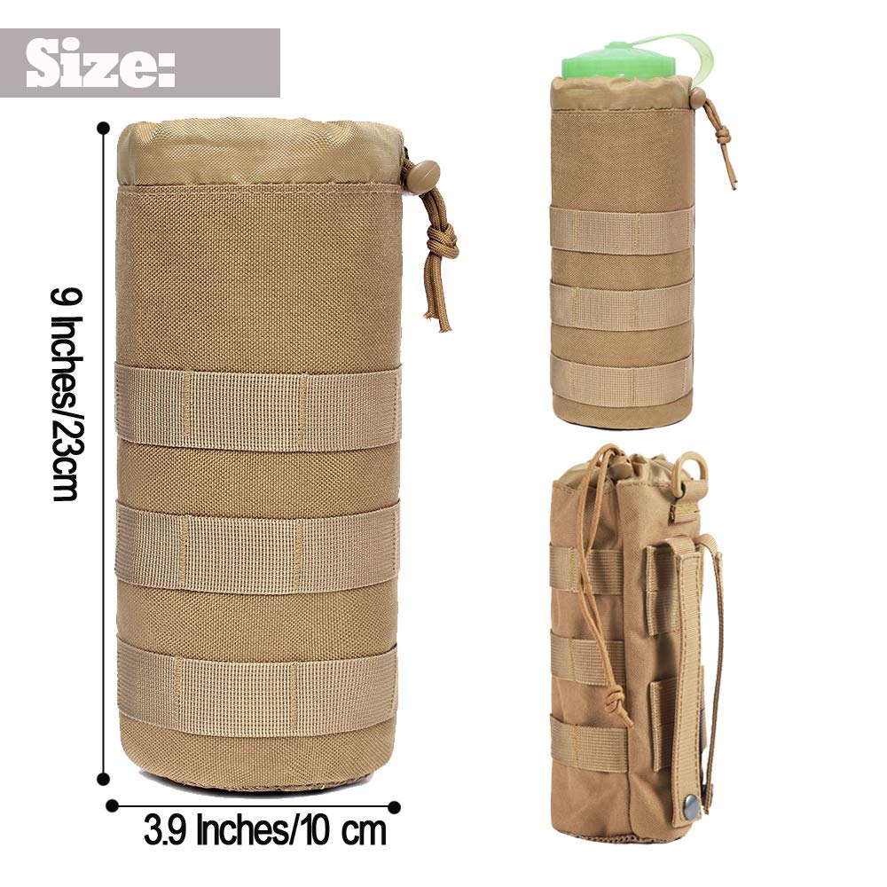 32OZ Tactical Water Bottle Pouch - 1000D Durable Molle Hydration Carrier Bag with Drawstring for Hiking, Camping & Outdoor Adventures