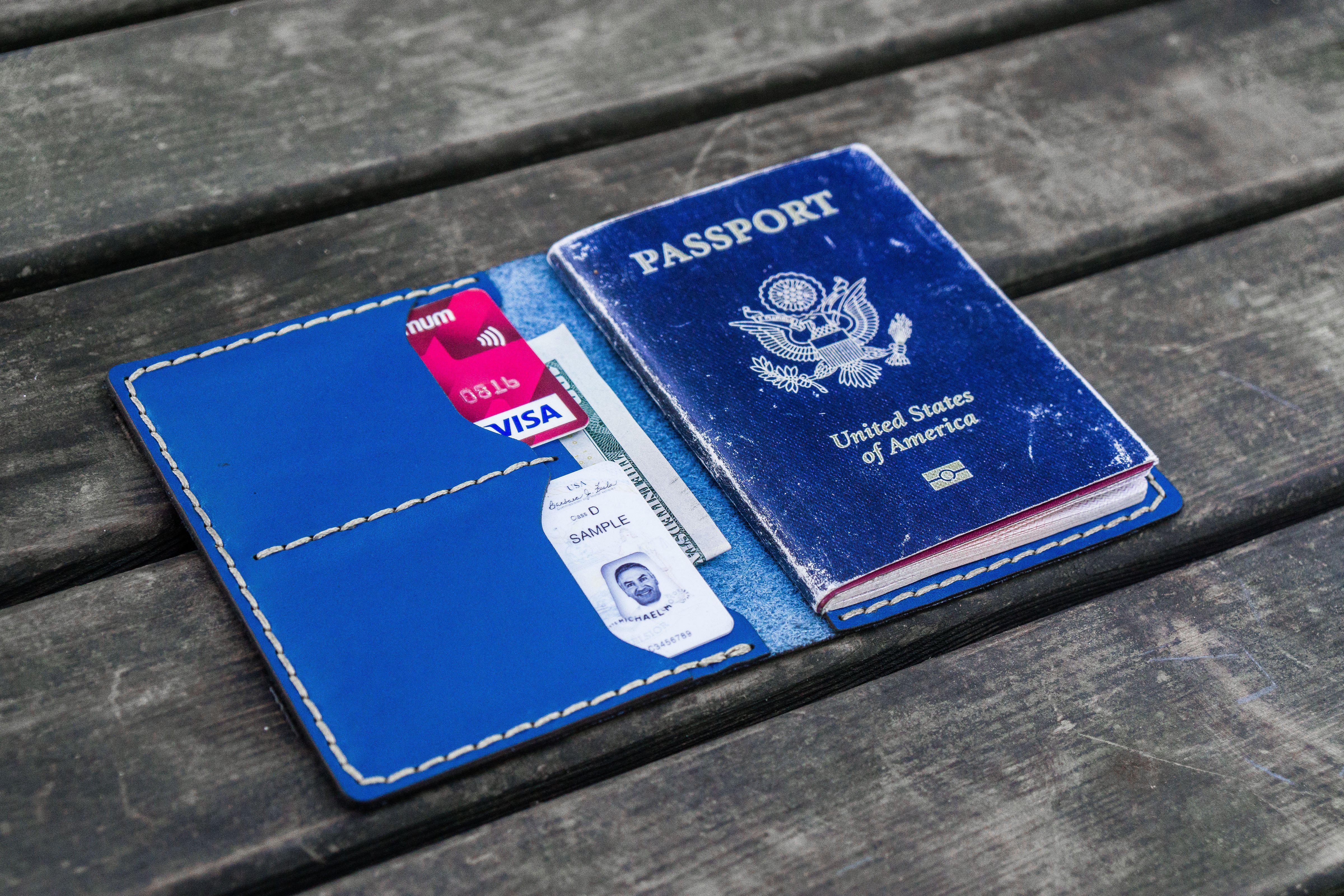 Premium No.06 Genuine Leather Passport Holder - Blue | RFID Blocking Travel Wallet for Men & Women | Perfect for International Trips & Business Travel