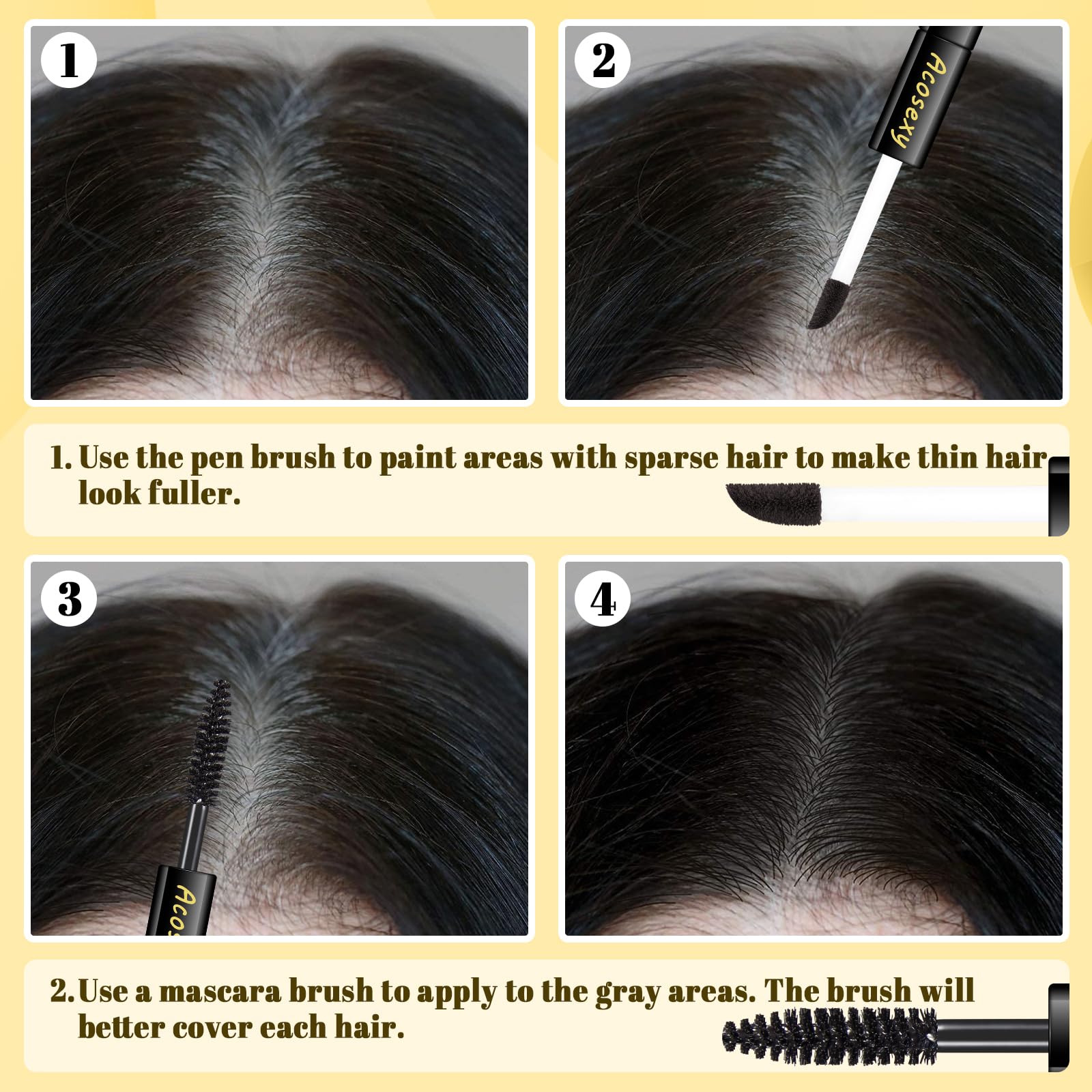 Gray Root Touch Up Brush-in Wand - Quick Cover Hair Root Rescue, Water-Resistant Temporary Concealer for Hair, Mustache & Beard (Dark Brown, 1 Pack) - Perfect for Travel, Work & Daily Touch-Ups