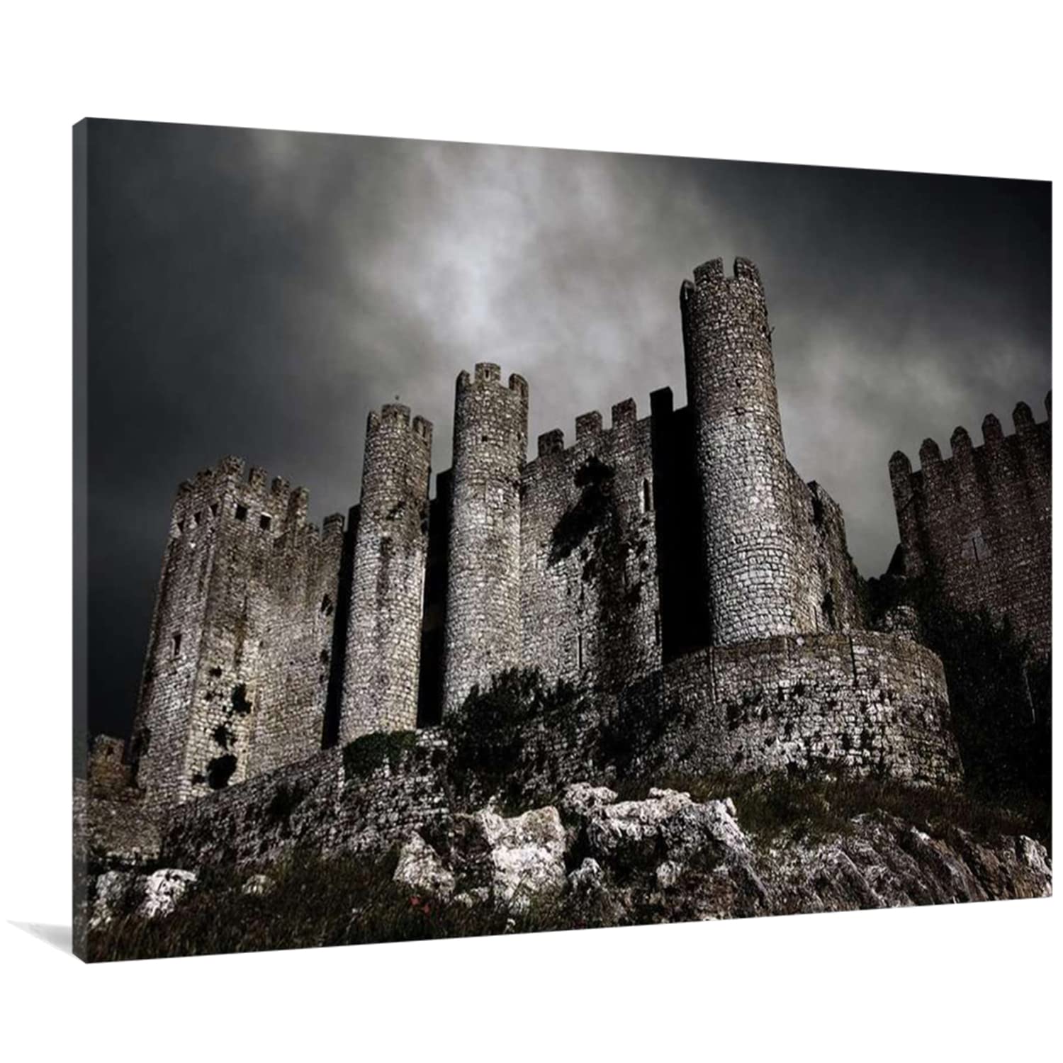 Moonlight Castle Canvas Wall Art - Framed Ready to Hang Palace Painting for Living Room, Bedroom, Bathroom & Dining Room Decor - 20x30 Inch Home Décor | Perfect for Gifts, Housewarming & Interior Design