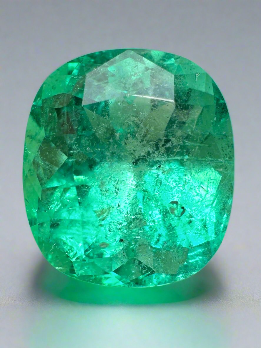 9.89 Carat 14x12mm Spring Green Natural Loose Colombian Emerald Cushion Cut Gemstone for Jewelry Making, Engagement Rings & Luxury Gifts