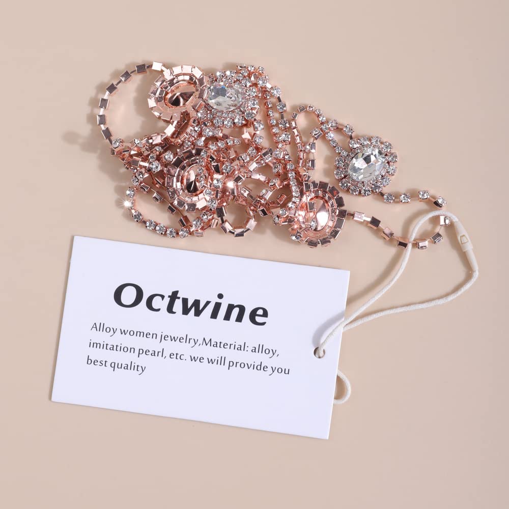 Octwine Women's Bohemian Rose Gold Rhinestone Head Chain Headband – Elegant Bridal Hair Jewelry for Weddings, Parties & Special Occasions