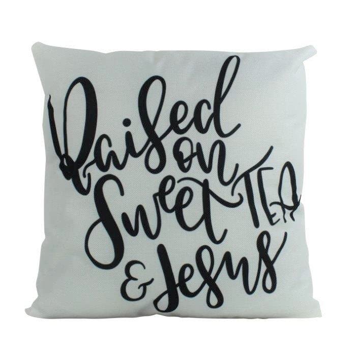 Raised on Sweet Tea and Jesus Pillow Cover - Southern Gospel Home Decor Throw Pillow with Inspirational Sayings | Perfect for Farmhouse, Country Living Room & Cozy Bedroom Decor