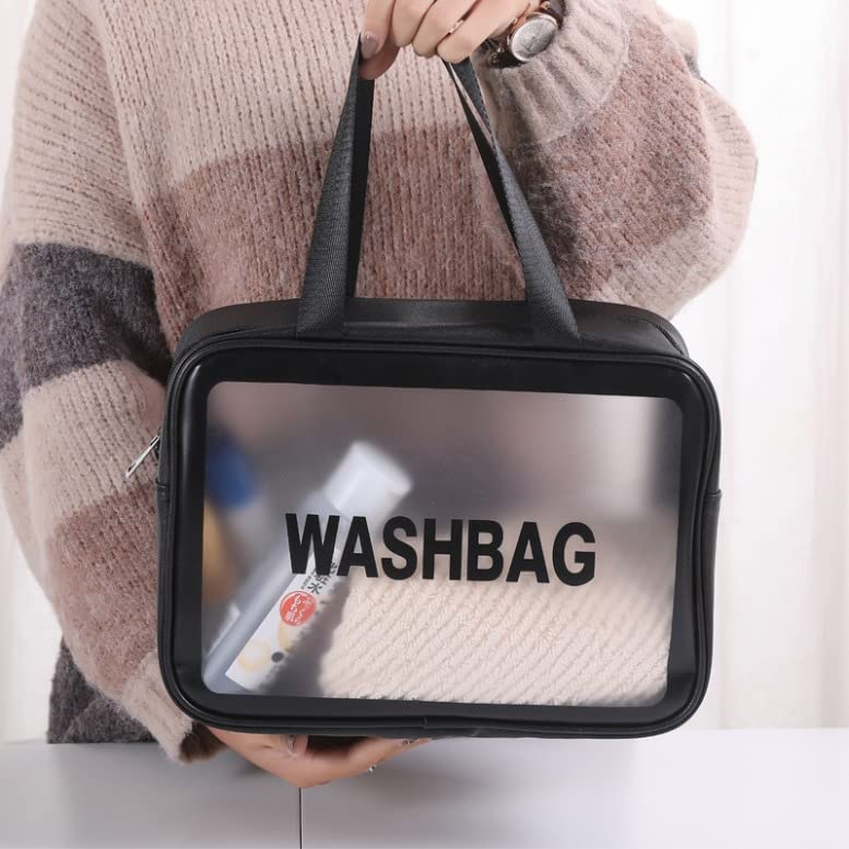 Waterproof PVC Cosmetic Bag for Travel & Home - Zippered Makeup Pouch for Cosmetics, Brushes & Accessories - Portable Toiletry Bag (Black) - Perfect for Gym, Beach & Daily Use