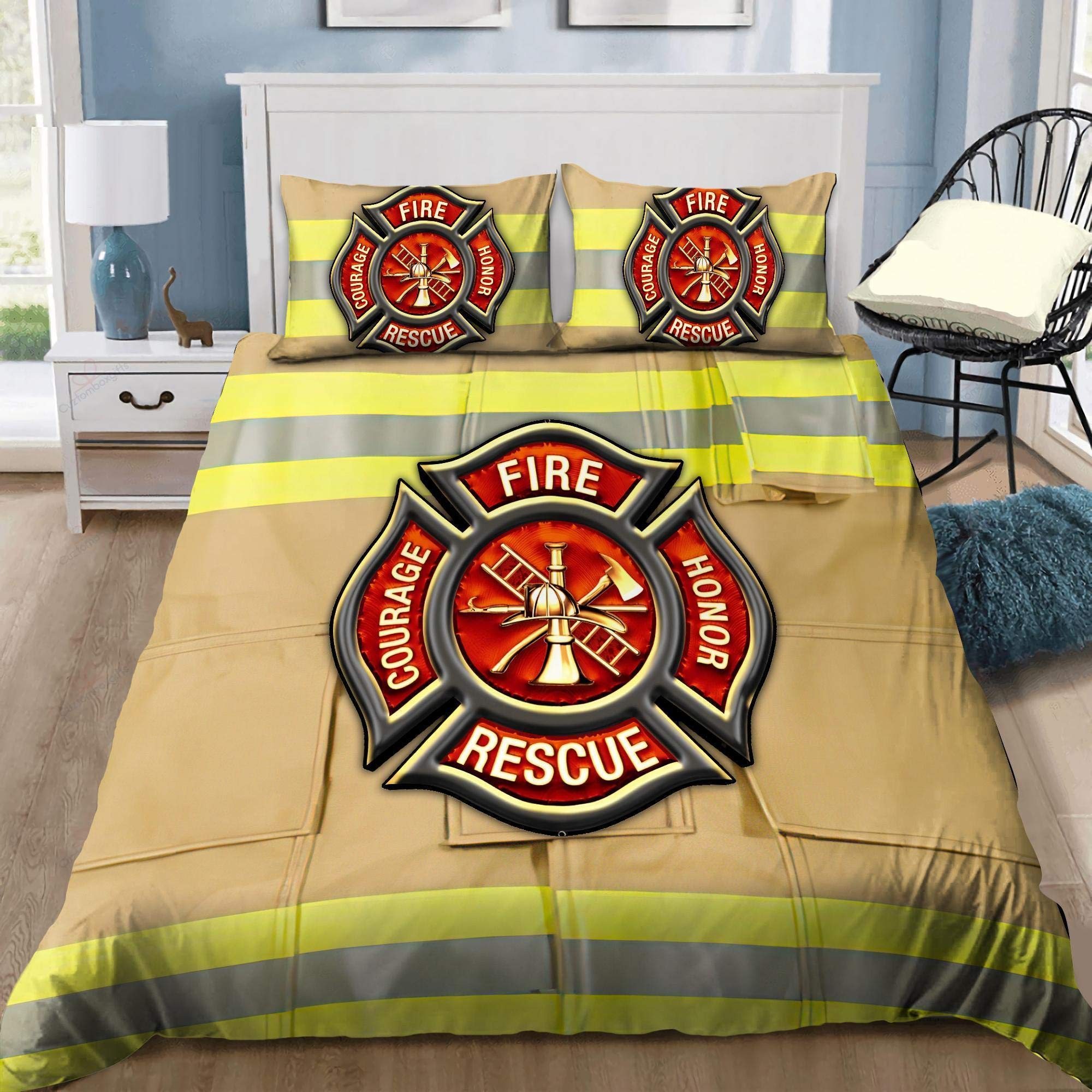 Fireproof Firefighter Comforter Set King Size - 3 Piece Microfiber Bedding Set for Kids, Teens & Adults - Durable & Soft Quilt for Firefighter-Themed Bedrooms