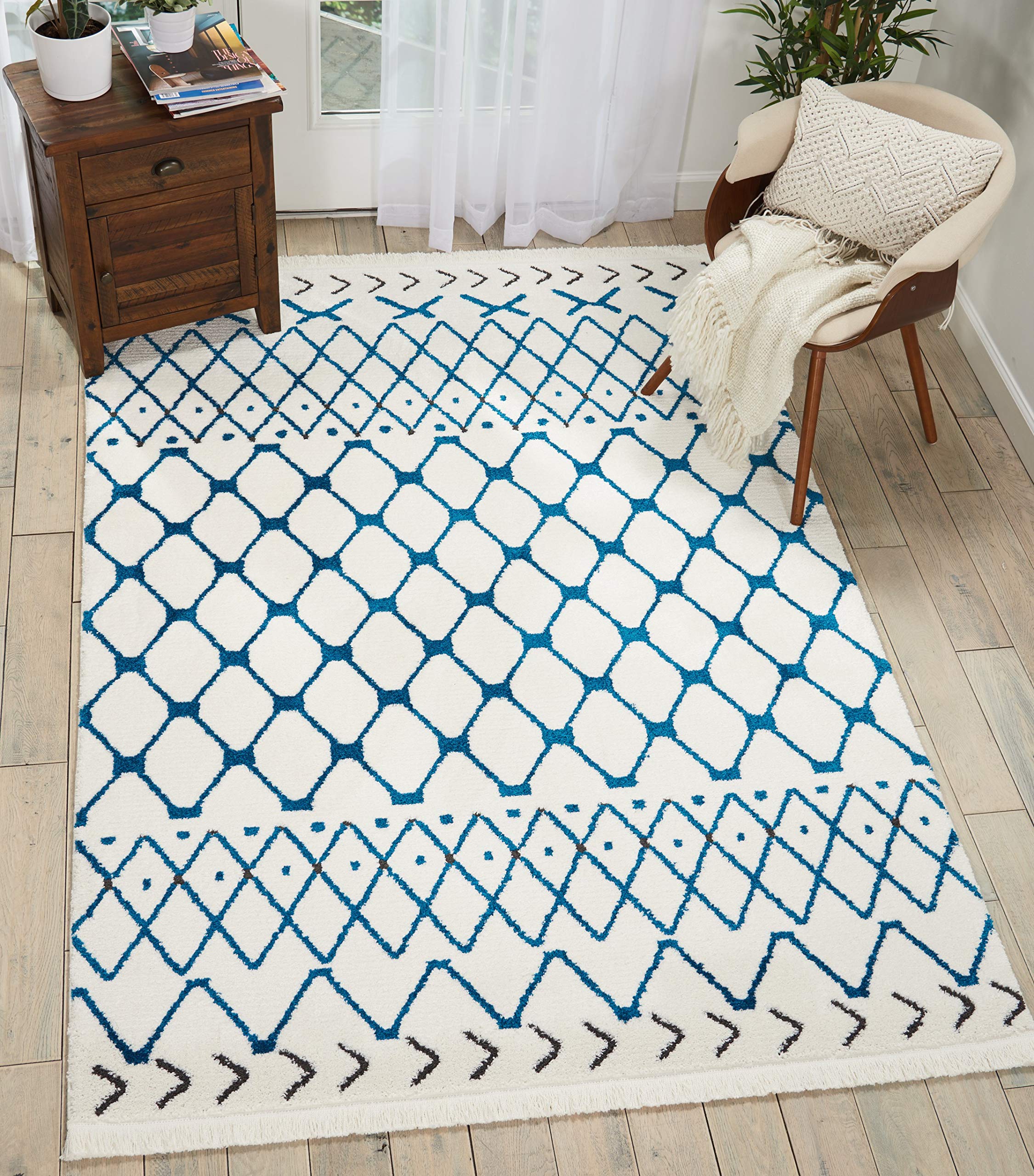 Nourison Kamala Moroccan White/Blue 9'3