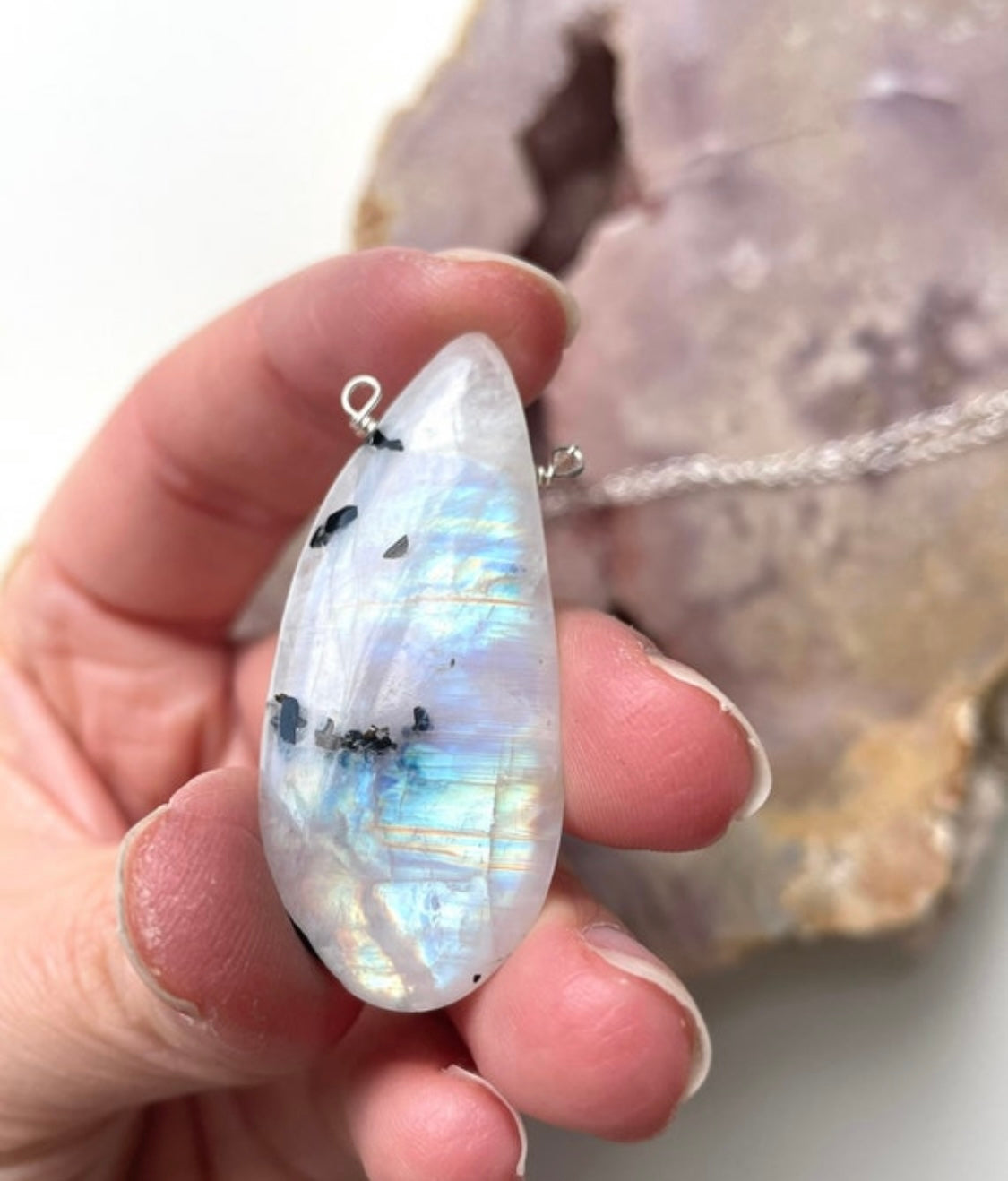 Large Moonstone Pendant Necklace Sterling Silver 925 - Elegant Boho Jewelry for Women, Perfect for Weddings & Everyday Wear