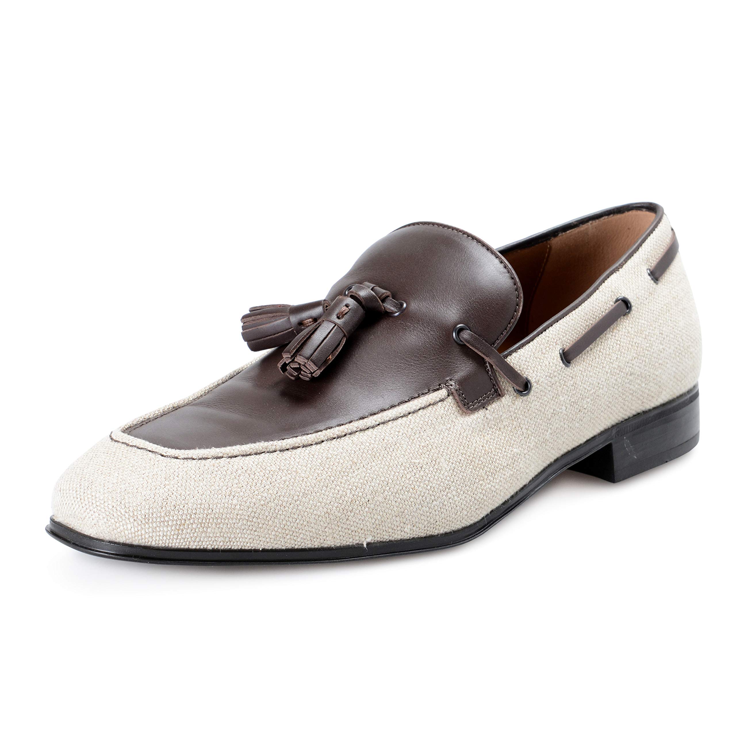 Salvatore Ferragamo Men's Faggio 4 Penny Loafers - Beige Canvas & Leather Casual Shoes for Men | Perfect for Business Casual, Office Wear & Weekend Outings