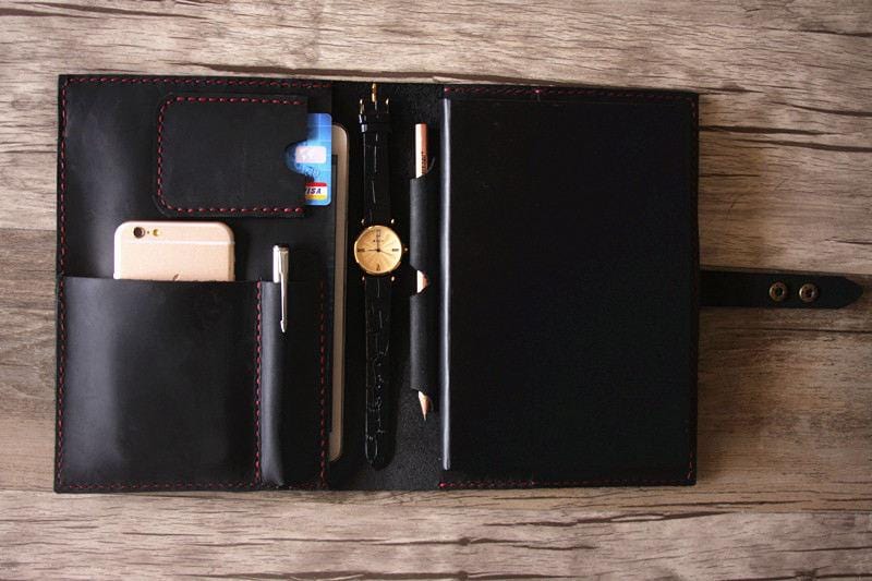 Premium Black Leather Portfolio for Lawyers & Professionals - Elegant Document Holder for Business Meetings, Court, and Office Use