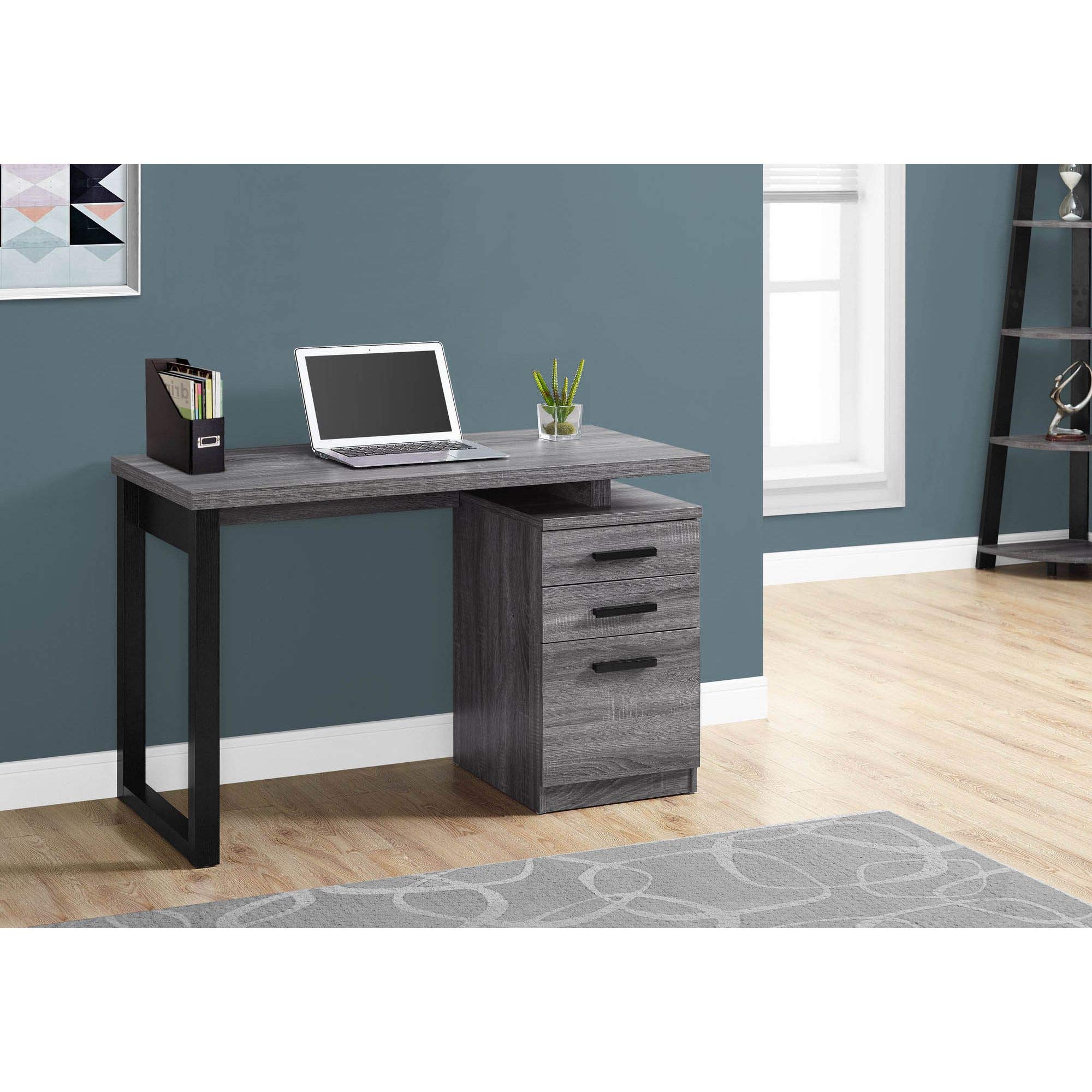 Offex 48 Inch Black and Grey Wooden Computer Desk with Storage Drawers - Left or Right Facing Home Office Desk for Work, Study & Gaming