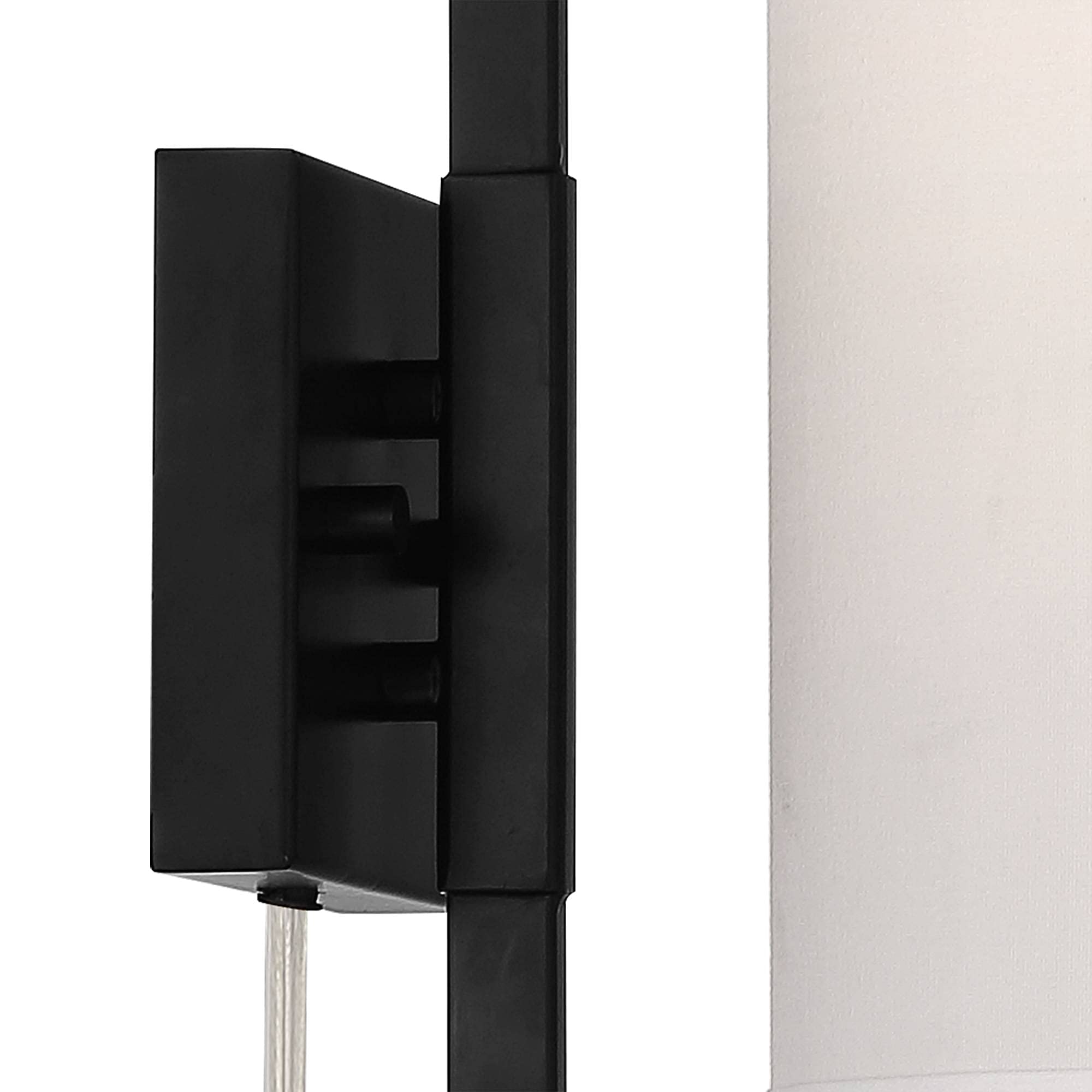 Possini Euro Bixby Modern Wall Mounted Plug-in Sconce Set of 2 - Black Metal Frame with White Fabric Drum Shades for Bedroom, Living Room, Hallway - Perfect for Reading, Ambient Lighting & Home Decor