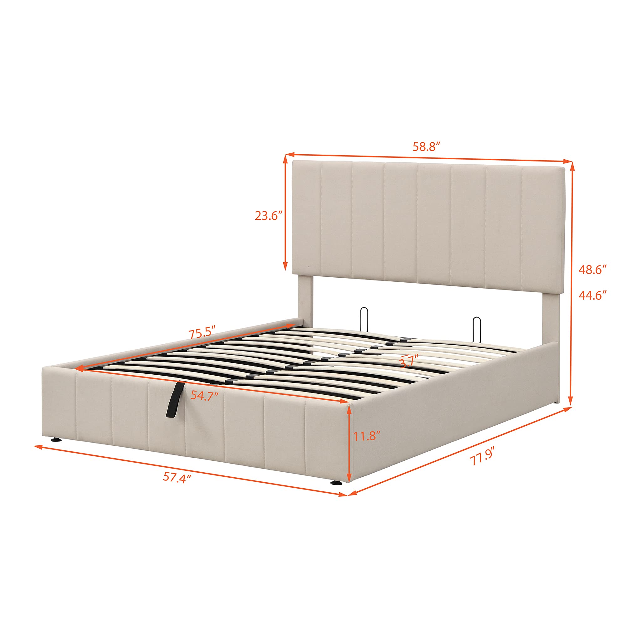 Full Size Upholstered Platform Bed with Hydraulic Storage System & Headboard - Beige Modern Bed Frame with Gas Lift Storage for Small Space Bedroom Organization