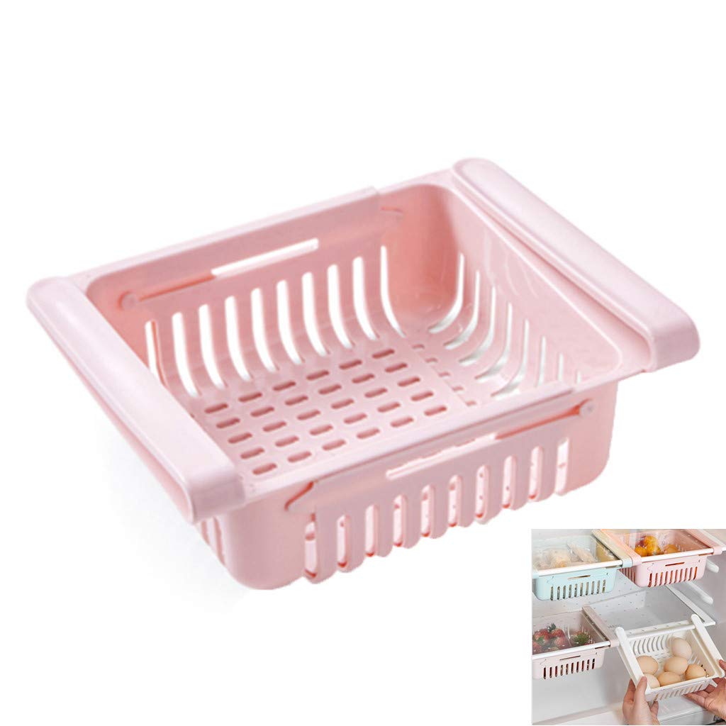 Lutos 1/2/4PCS Retractable Refrigerator Organizer Drawer - Pull Out Fridge Storage Bins for Deli Meats, Fruits & Vegetables - Space Saving Kitchen Organizer for Refrigerator Shelves (1PC, Pink) - Perfect for Meal Prep & Grocery Storage