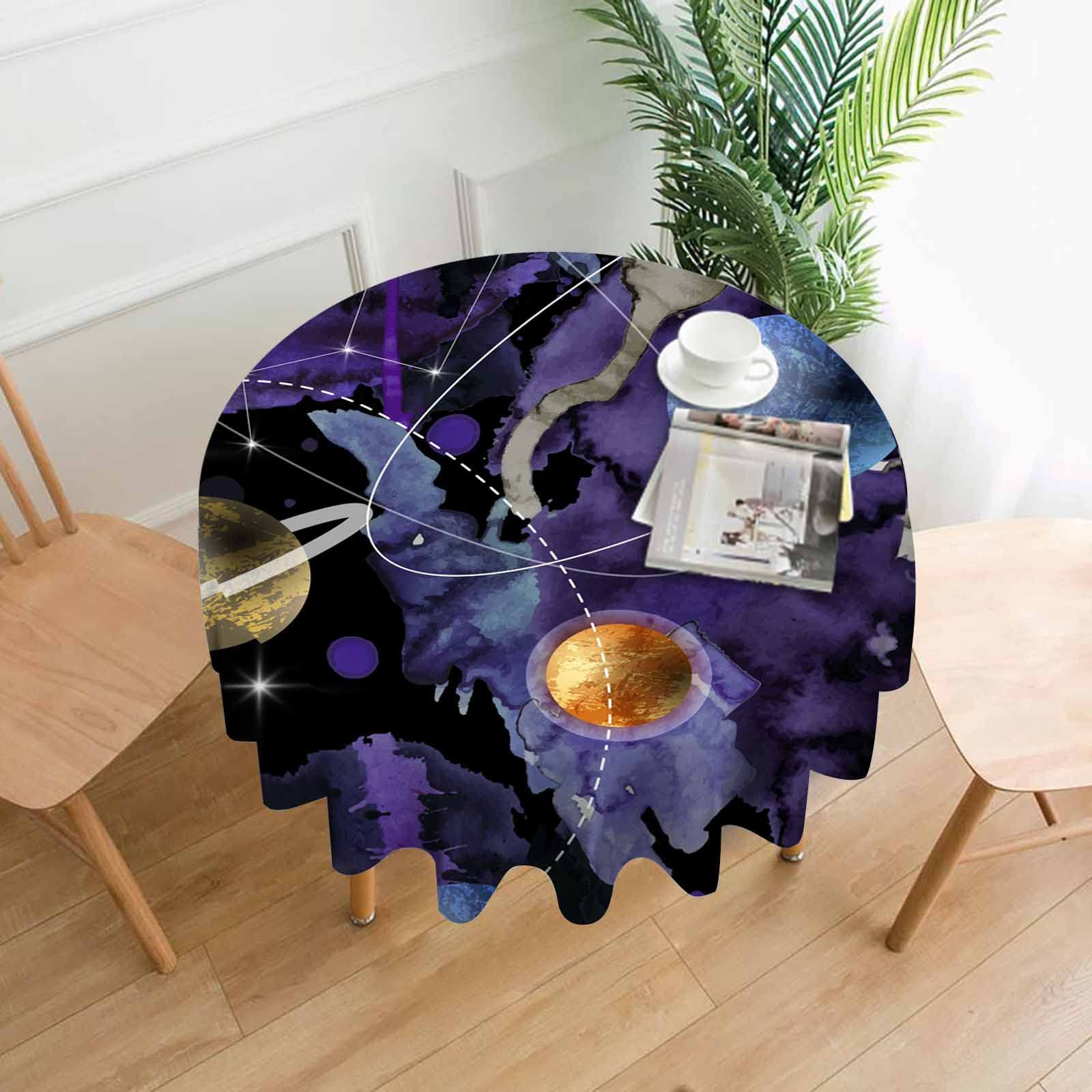 TKS MITLAN 60 Inch Round Watercolor Space & Planets Tablecloth - Abstract Cosmos Design for Indoor/Outdoor Dining, Kitchen, Party, Buffet, Wedding Decor | Perfect for Galaxy Themed Events, Astronomy Lovers & Celestial Home Decor