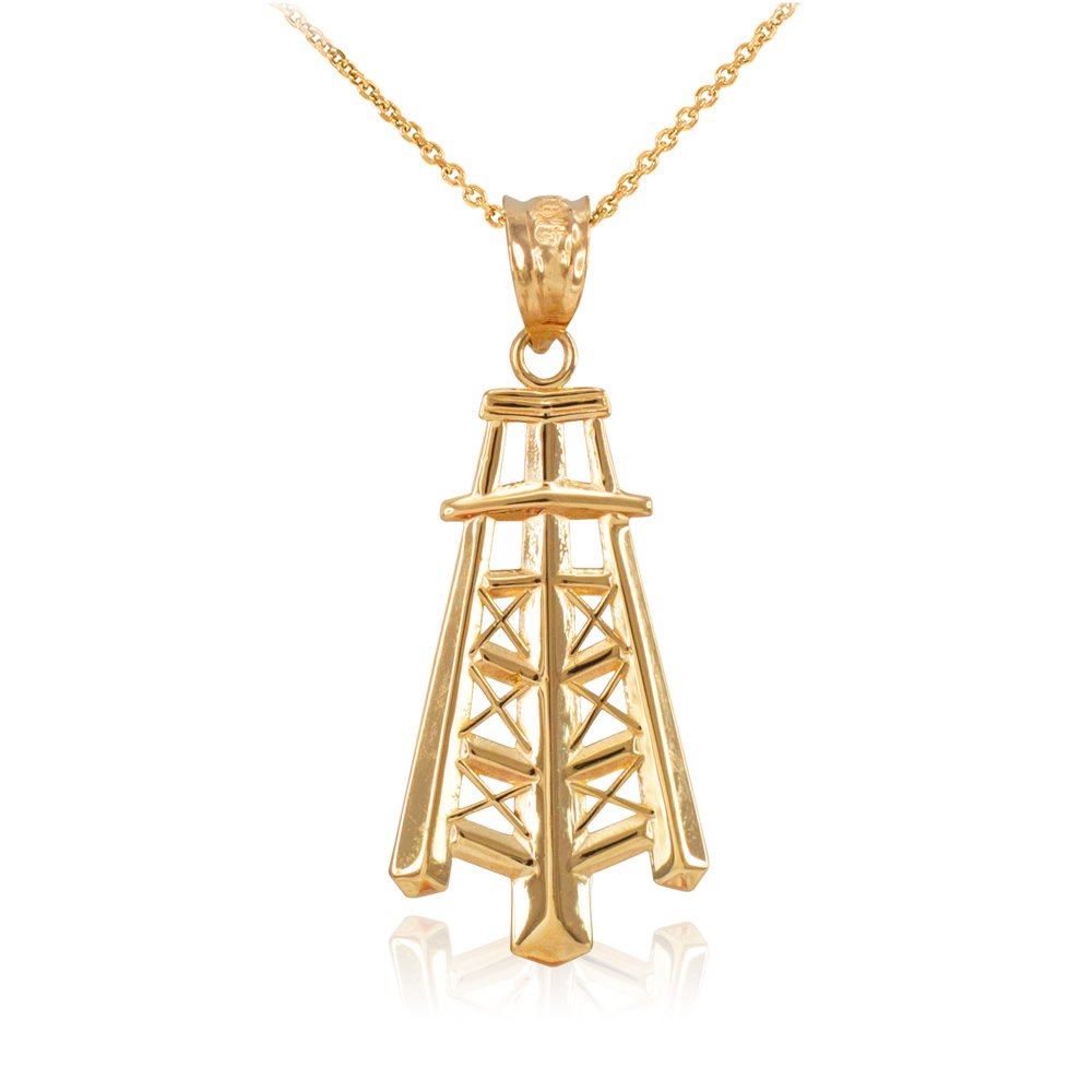 14k Yellow Gold Oil Well Tower Pendant Necklace for Women - Elegant Jewelry Gift for Her, Perfect for Date Nights, Anniversaries & Special Occasions