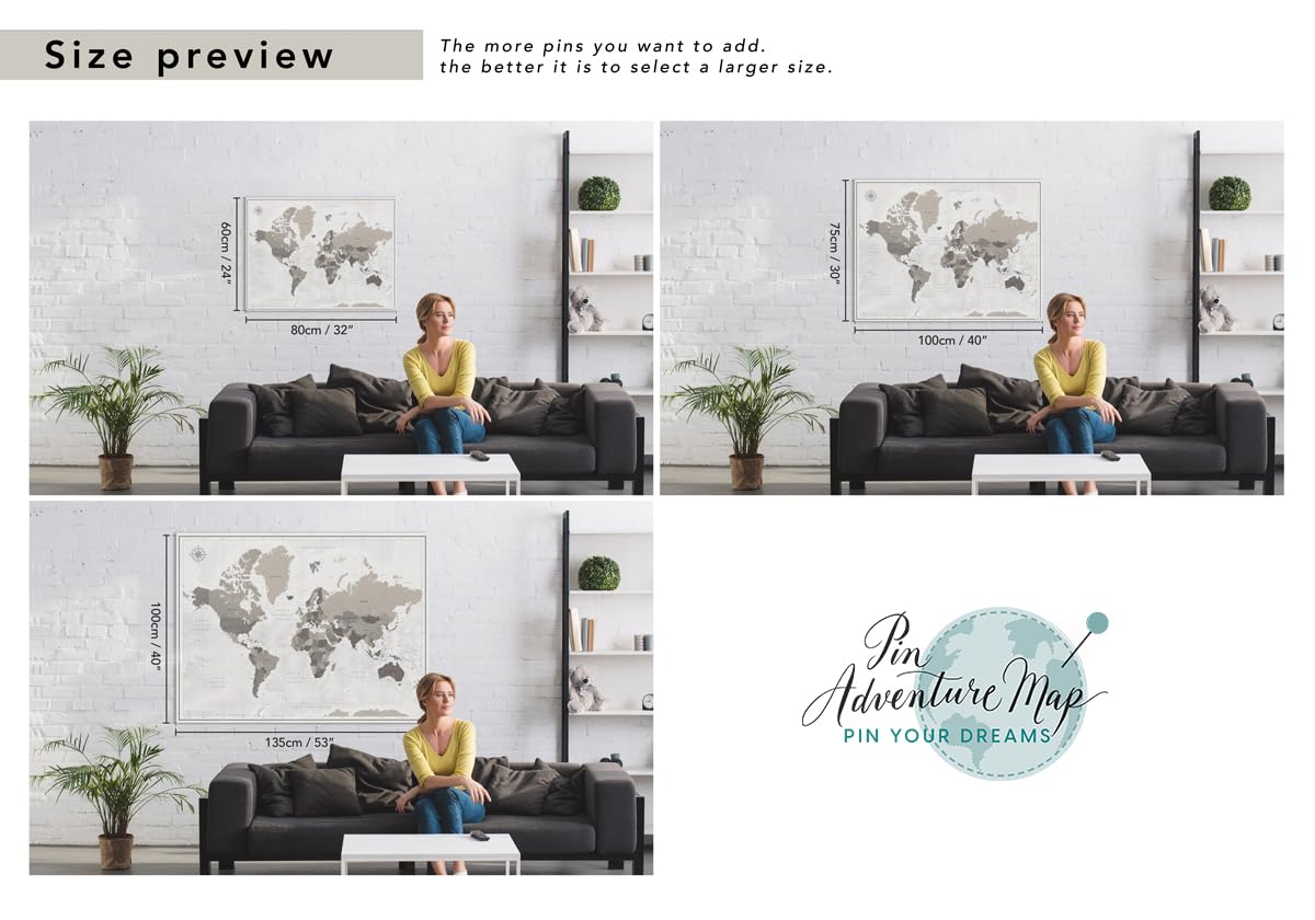 World Travel Wall Map Poster - Push Pin Travel Map Print for Tracking Adventures (32 x 24) | Perfect for Home Office Decor, Travel Planning & Geography Enthusiasts