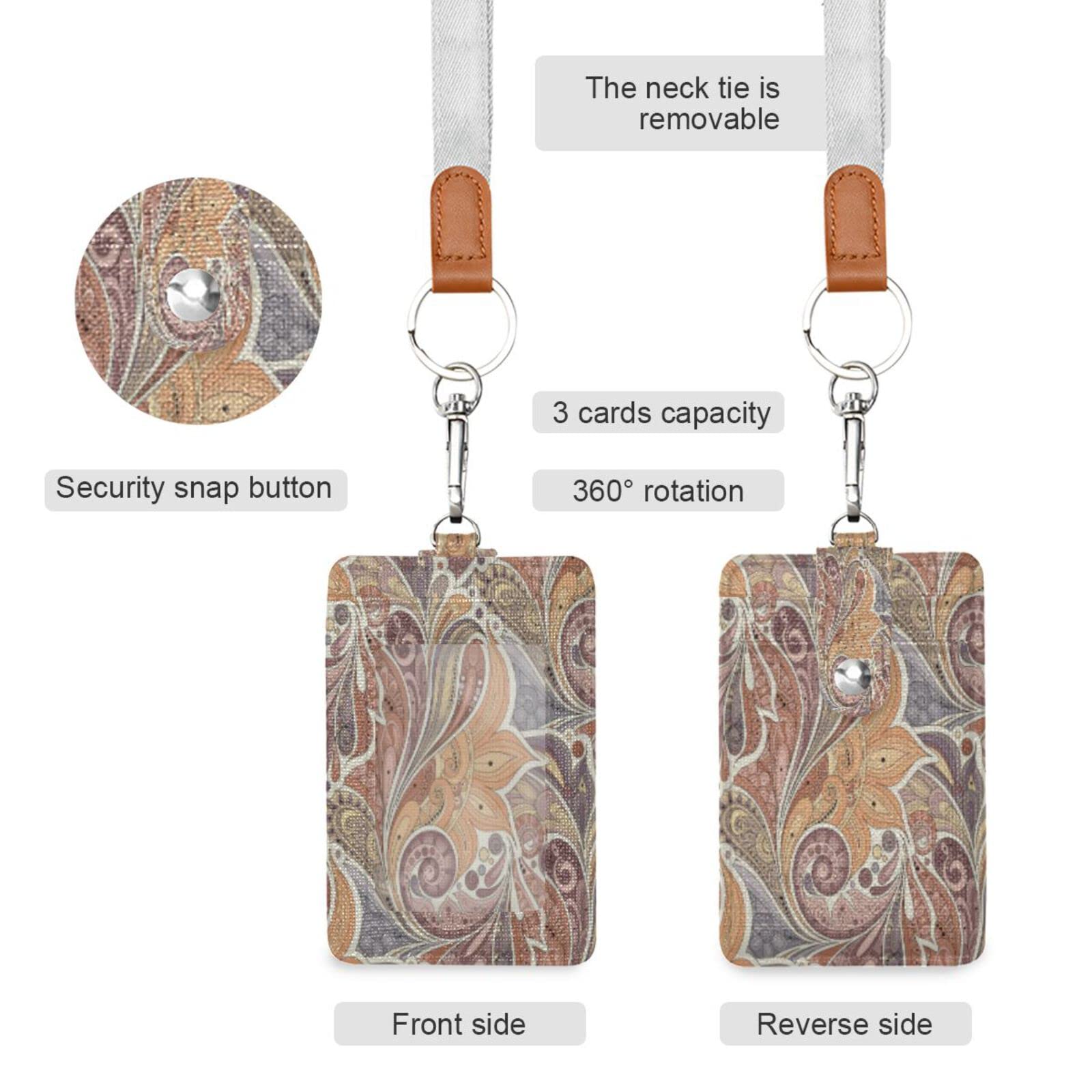 Vintage Leather ID Badge Holder with Lanyard - 2 Card Slots for School & Office Staff