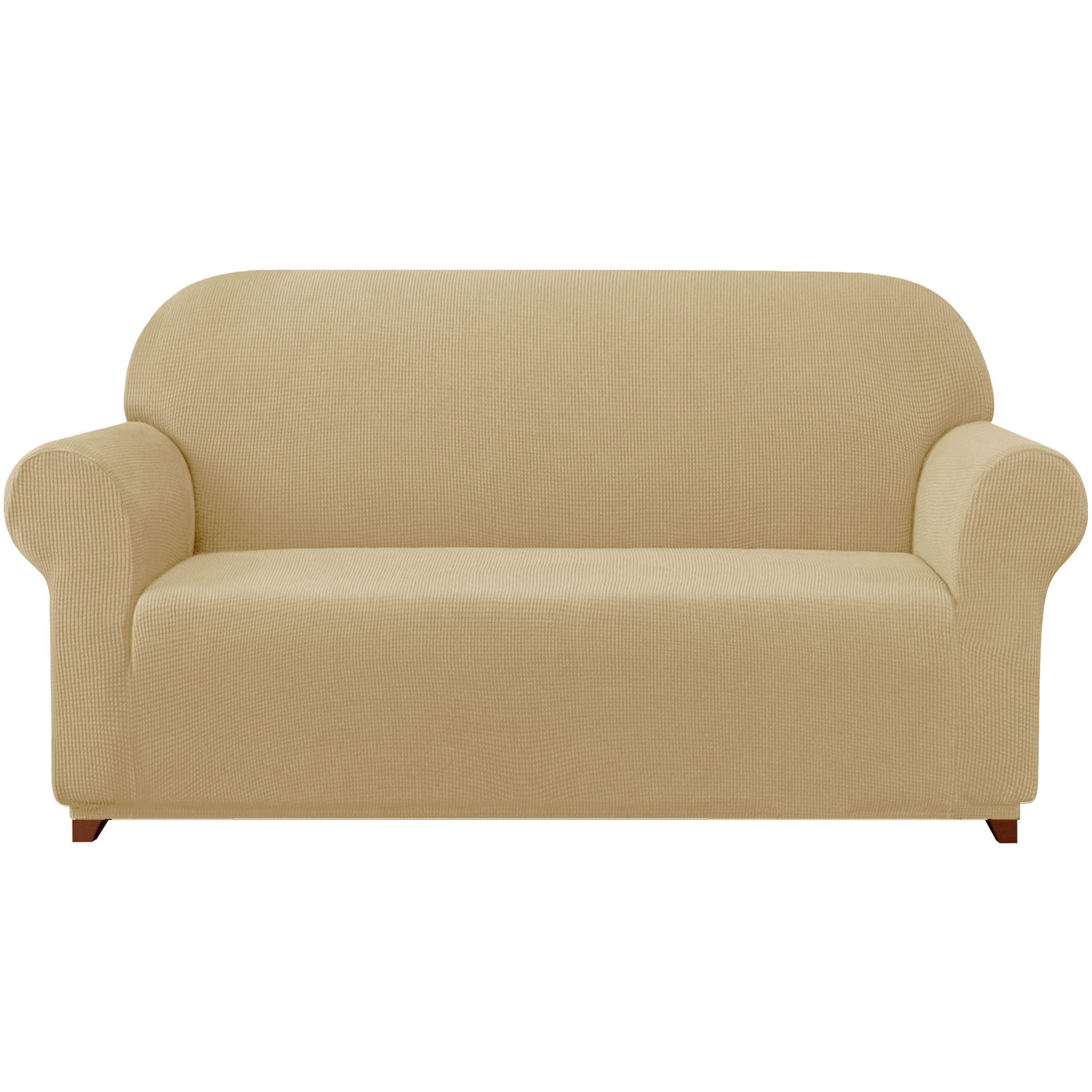 SUBRTEX Stretch Sofa Slipcover - 1 Piece Elastic Couch Cover with Bonus Cushion Cover for 4-Cushion Oversized Couches (Khaki, XL Size) | Perfect for Living Room Furniture Protection & Home Decor Upgrade
