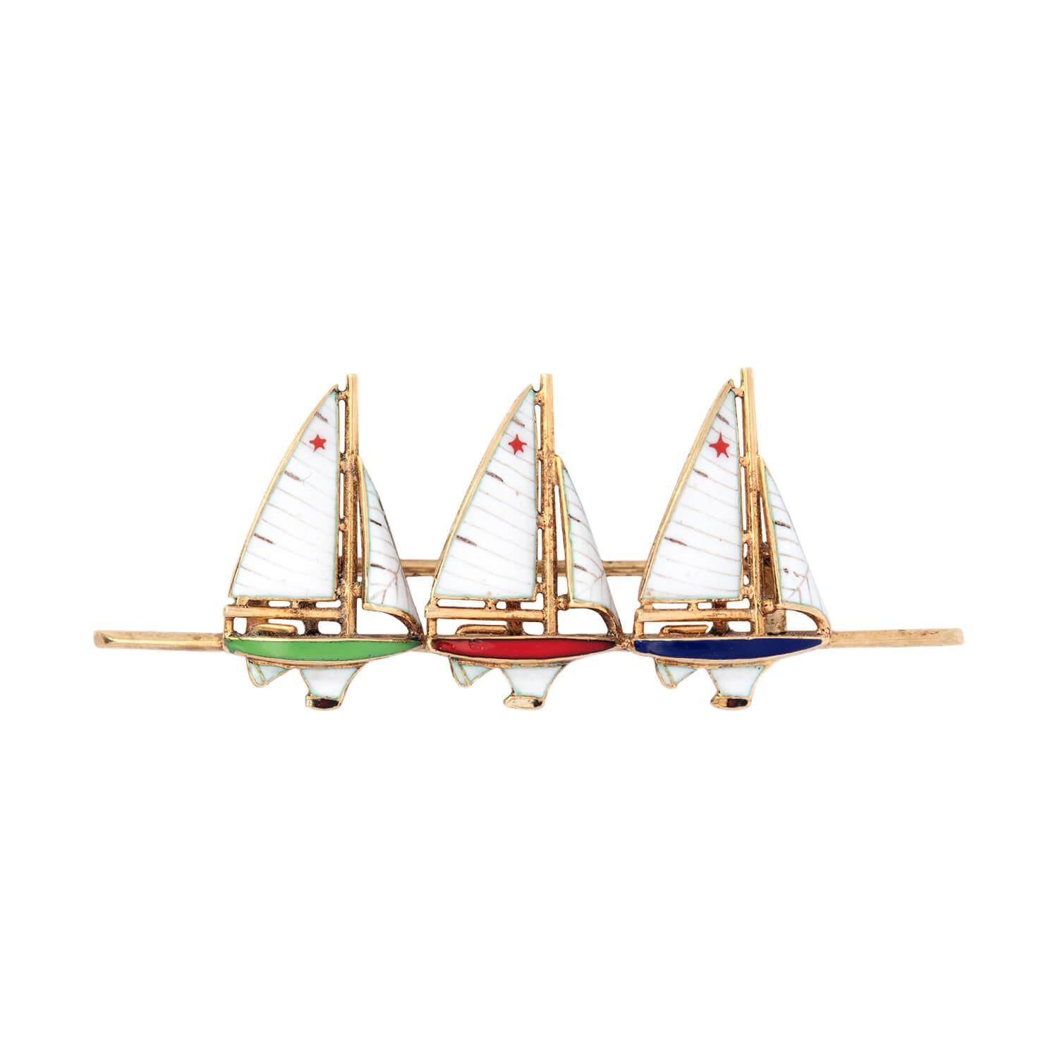 Vintage 14k Gold Enamel Sailboat Brooch Pin - SLOAN & CO. Retro Nautical Jewelry for Women, Perfect for Gifts, Collecting & Fashion Accessories