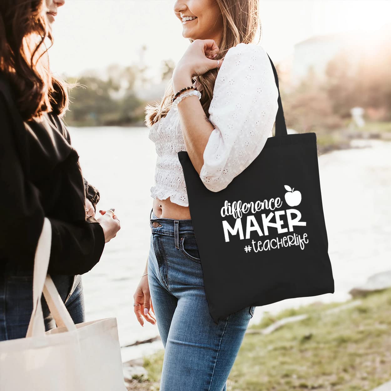 Difference Maker Teaching Tote Bags for Women - Washable Reusable Shoulder Bags for Work, Grocery Shopping & Everyday Use - Perfect Teacher Gift, Office Commute & Errand Essentials