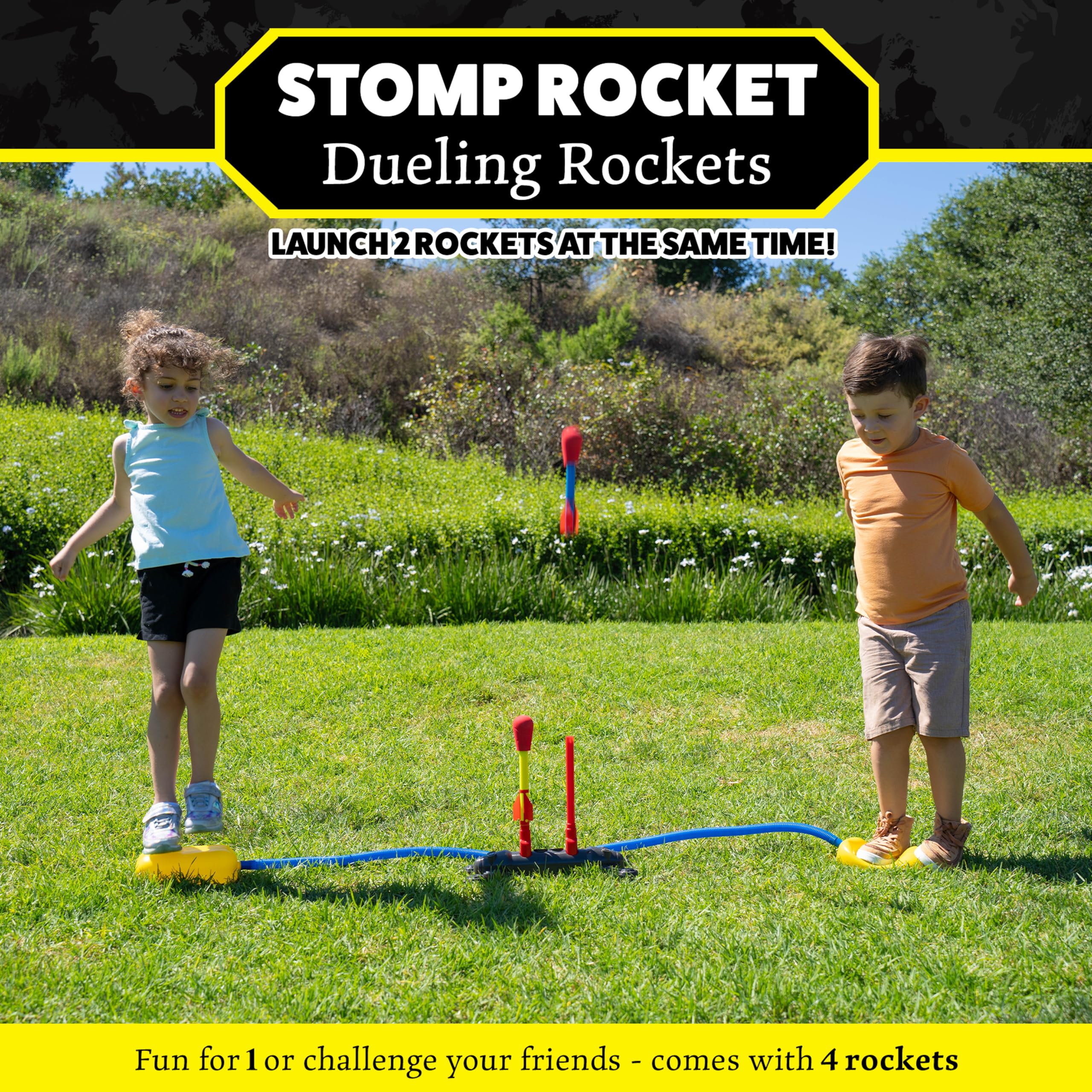 Stomp Rocket Original Dueling Rocket Launcher - Outdoor STEM Toy for Kids with 4 Foam Rockets (Up to 200ft) - Fun Backyard Game for Boys & Girls Ages 6-12 - Great Birthday Gift & Summer Activity - Perfect for Playdates, Family Gatherings & Outdoor Adventures