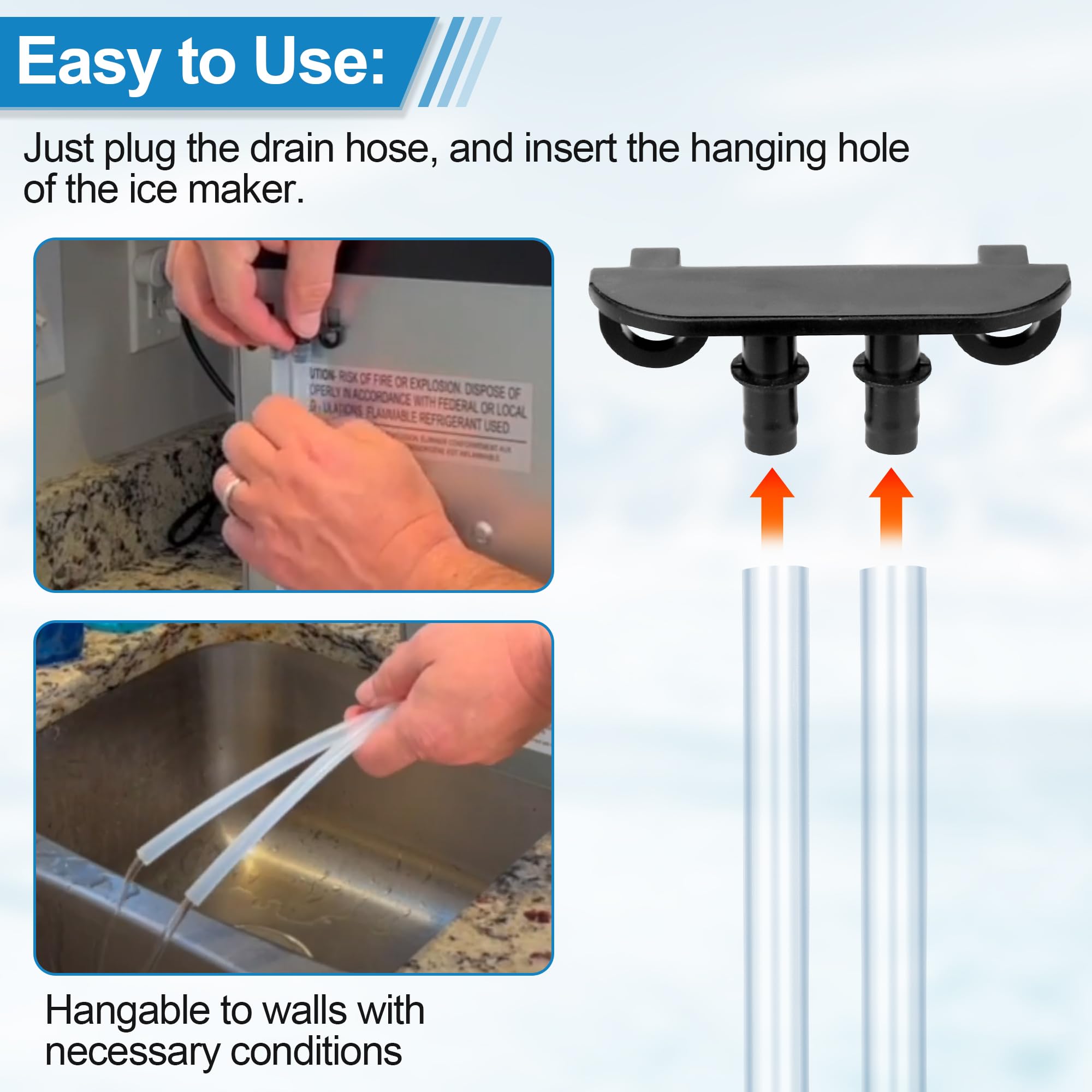 GE Opal Nugget Ice Maker GIMN Series Drain Hose Stopper Cap with Hanger - 1/4 Inch ID Drain Plug & Holder Clip Replacement Part - Perfect for Home Bars, RV Fridges, and Commercial Ice Machines