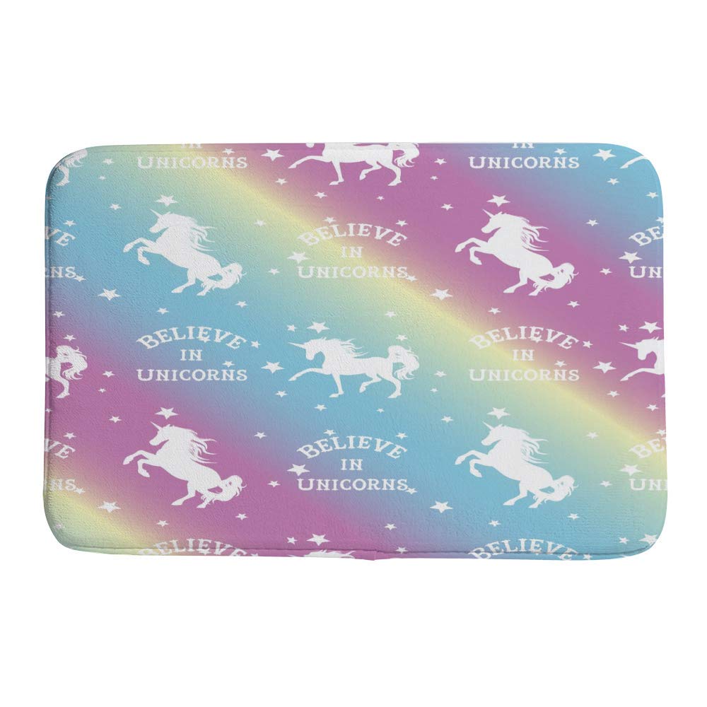 Unicorn Silhouette Holographic Bathroom Rug - Non-Slip Coral Fleece Shower Mat, Super Absorbent & Cozy Tub Mat for Bathroom, Kids Room & Outdoor Use