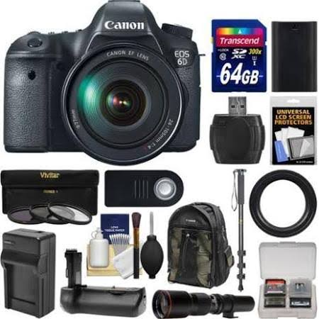 Canon EOS 6D Full Frame DSLR Camera with EF 24-105mm f/4L IS USM Lens & 500mm Telephoto Lens - 64GB Memory Card & Professional Camera Backpack Bundle - Perfect for Wildlife Photography, Travel & Professional Portraits